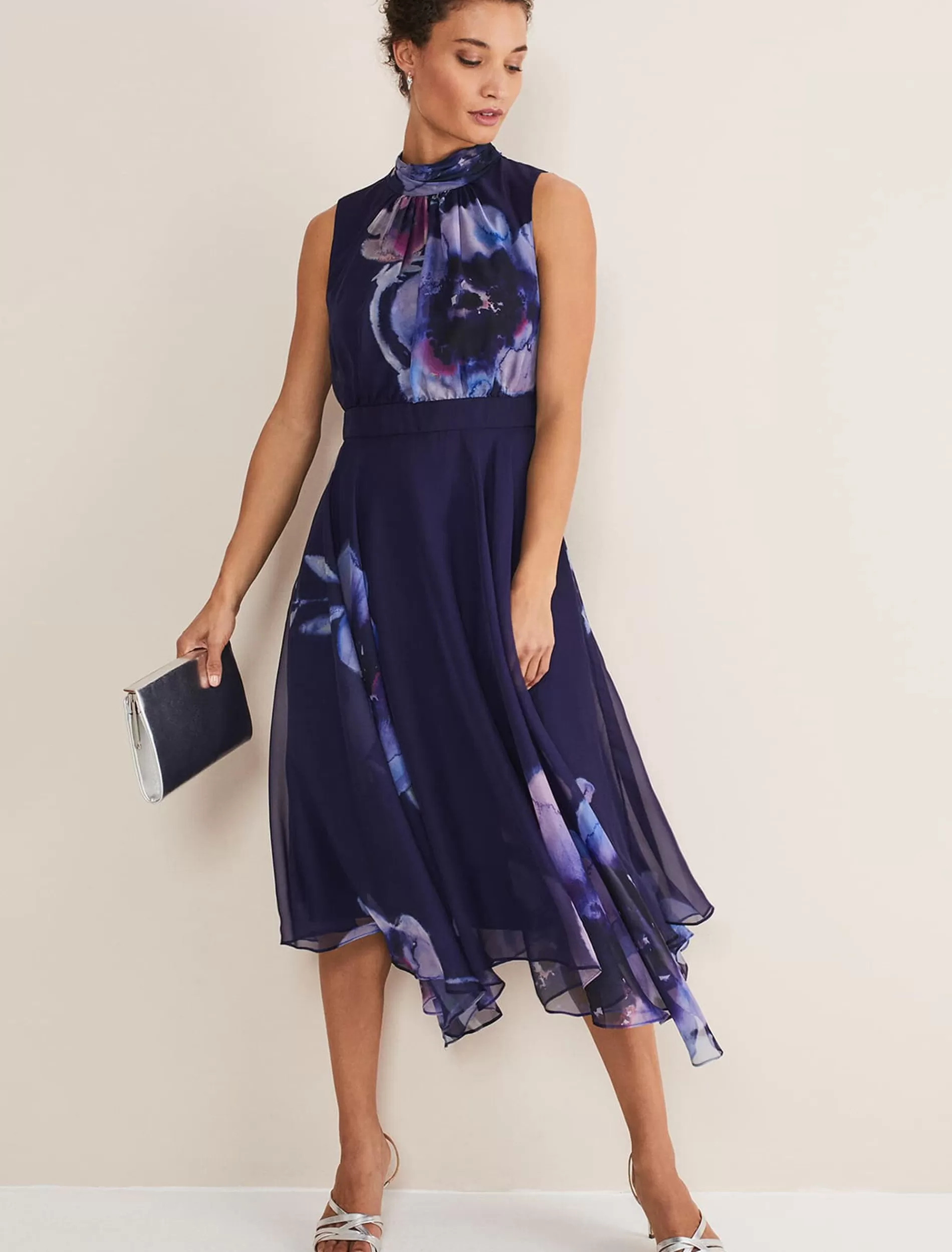 Phase Eight Lucinda Floral Chiffon Midi Dress Navy/Multi Shop
