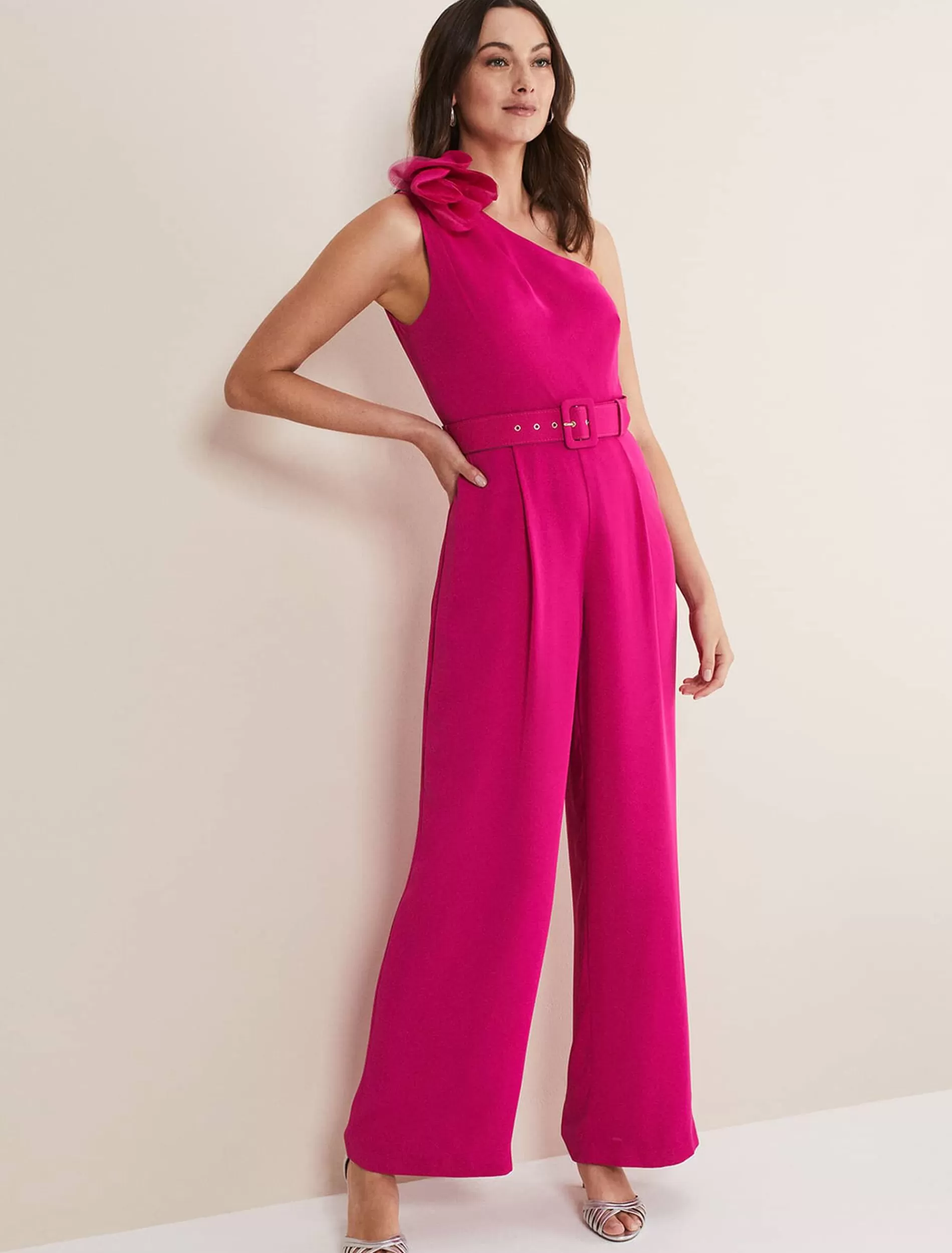 Phase Eight Luisa One Shoulder Jumpsuit Magenta Pink Hot