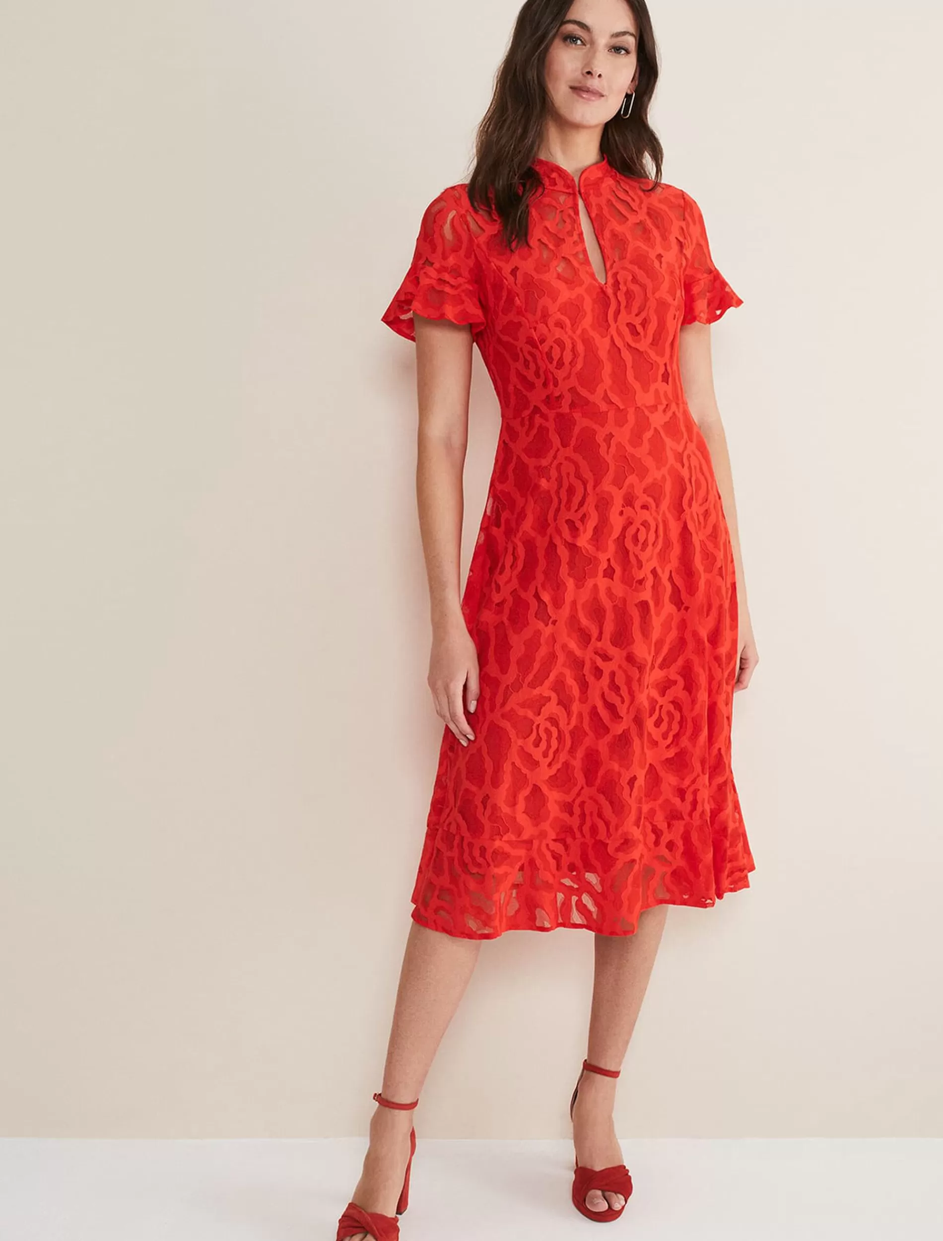 Phase Eight Lulu Lace Midi Dress Fire Discount