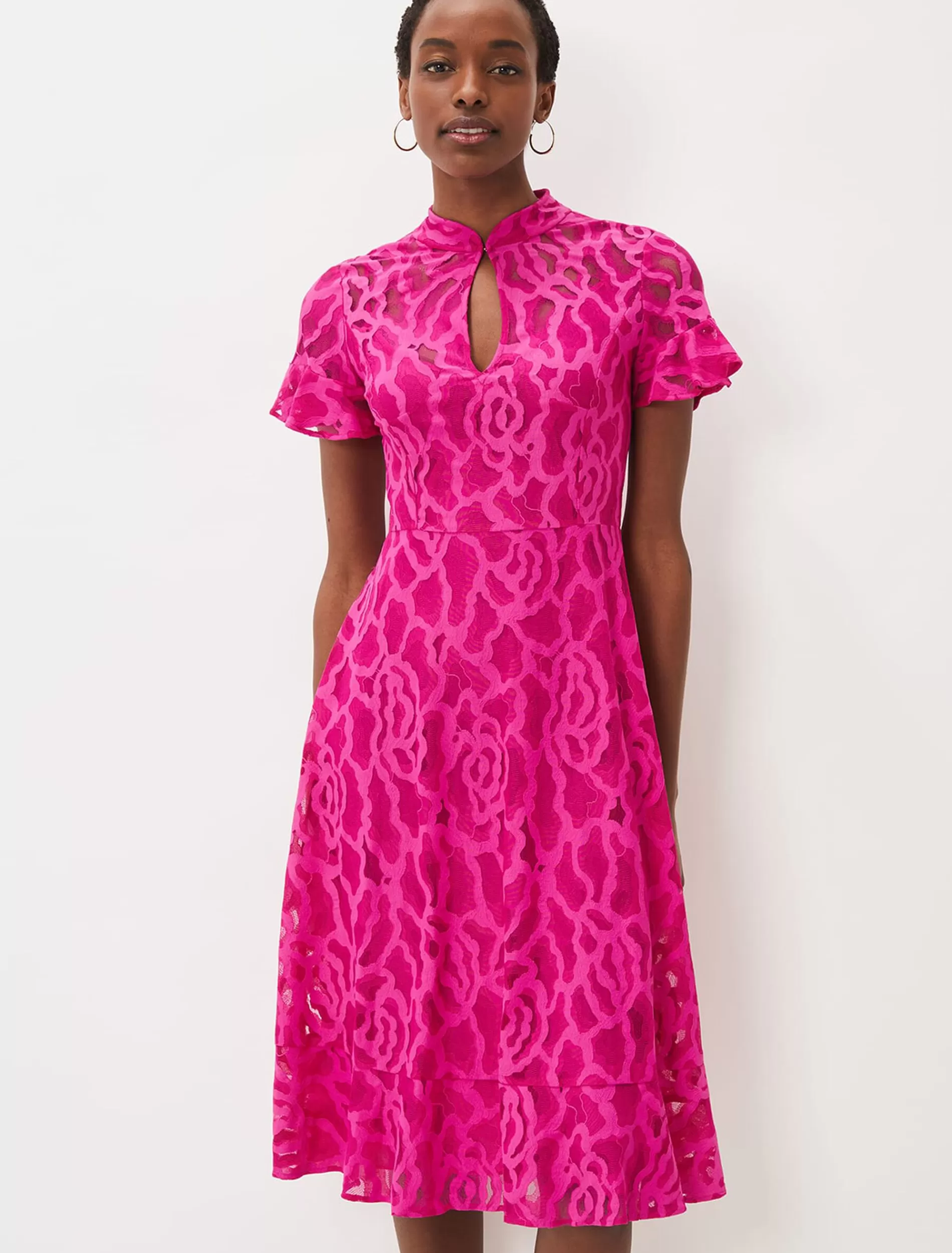 Phase Eight Lulu Lace Midi Dress Magenta Pink Hot