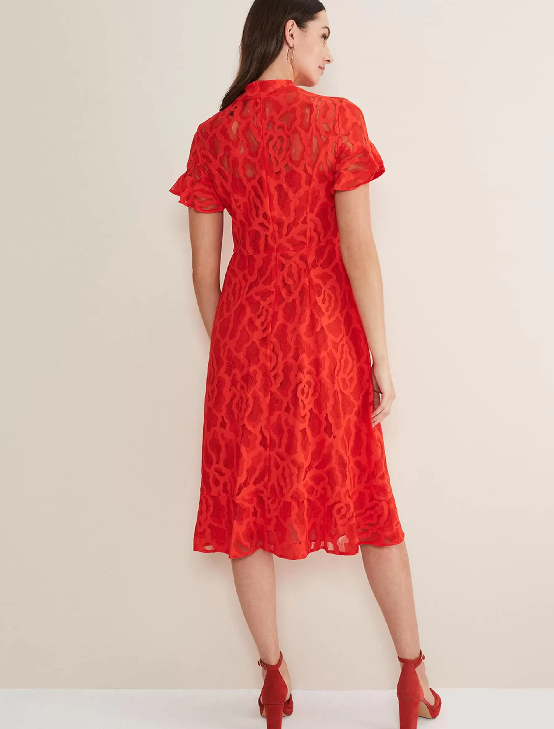 Phase Eight Lulu Lace Midi Dress Fire Discount