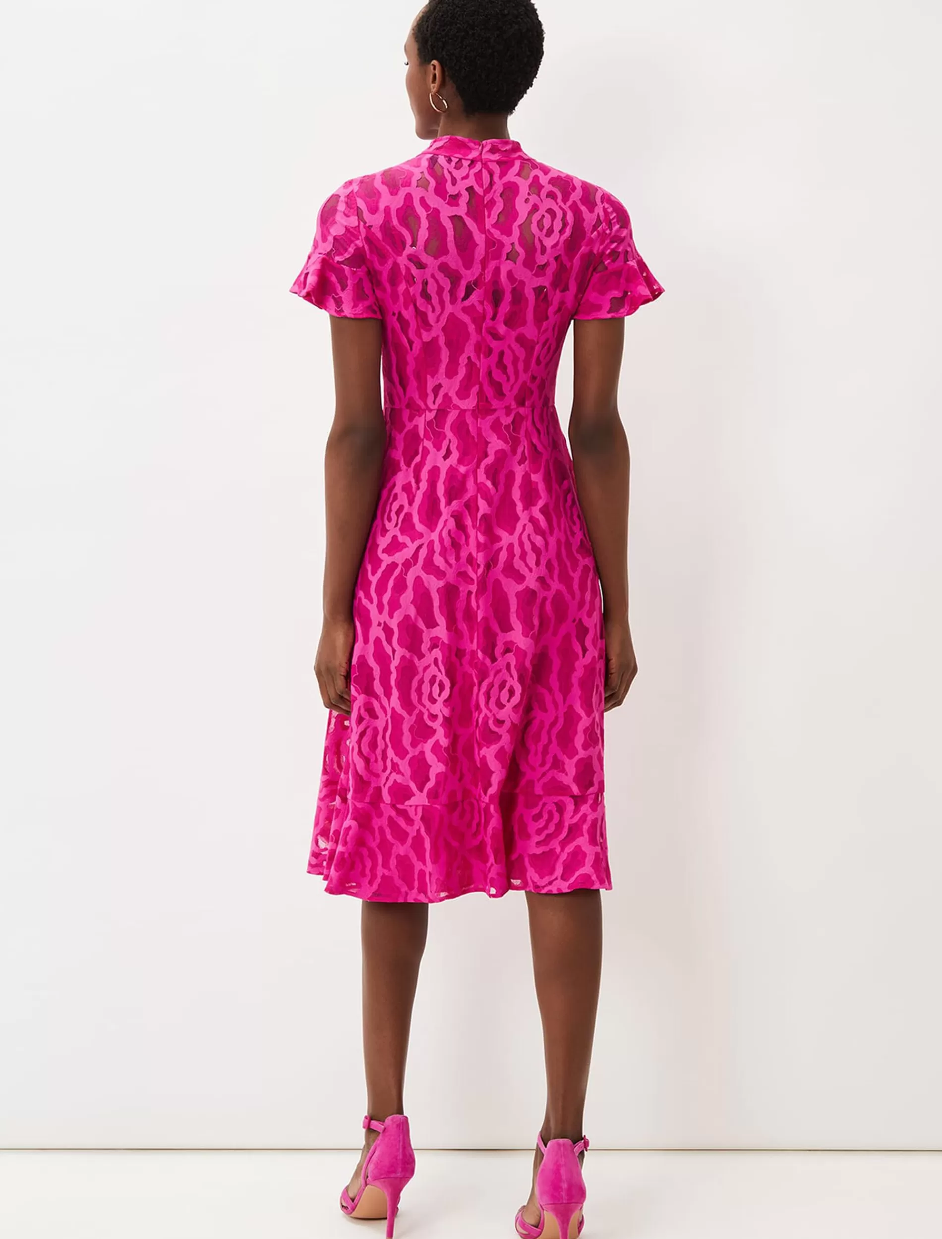 Phase Eight Lulu Lace Midi Dress Magenta Pink Hot
