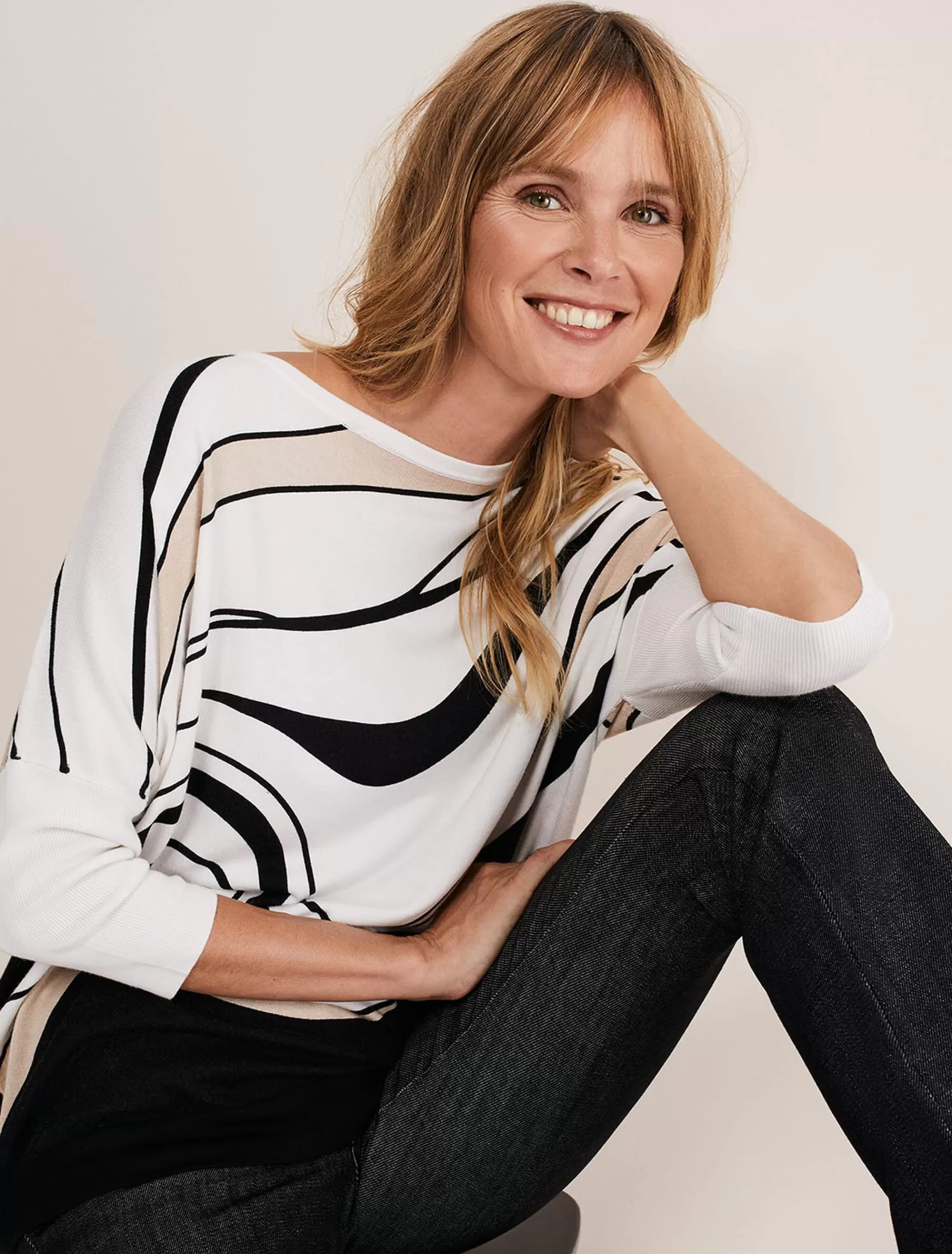Phase Eight Macie Contour Longline Print Knit Ivory Multi Store