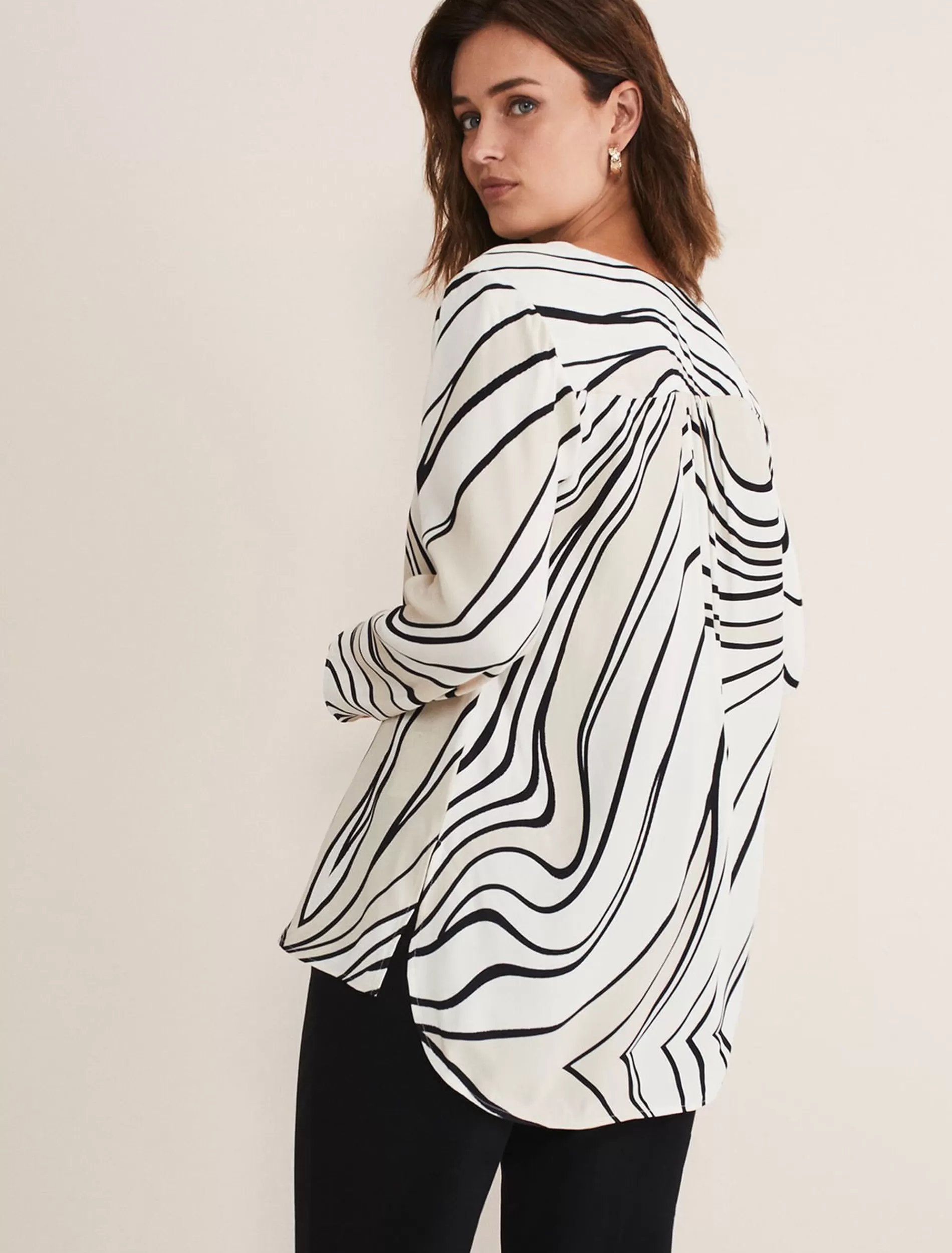Phase Eight Macie Zip Blouse Black/Cream Discount