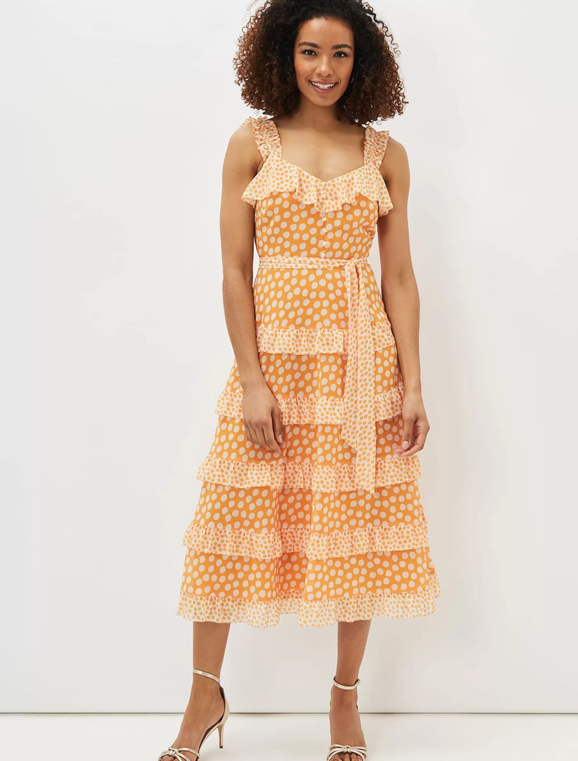 Phase Eight Madaline Spot Ruffle Dress Orange/Cream Store