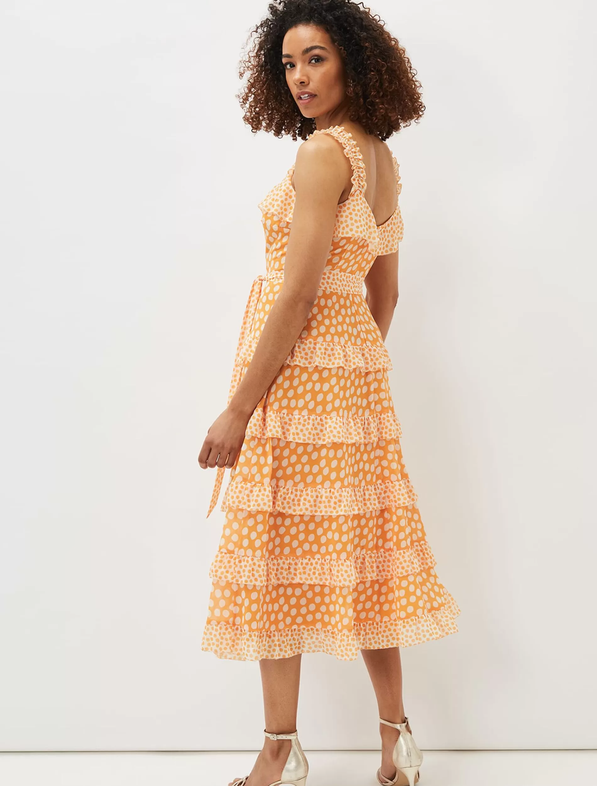 Phase Eight Madaline Spot Ruffle Dress Orange/Cream Store