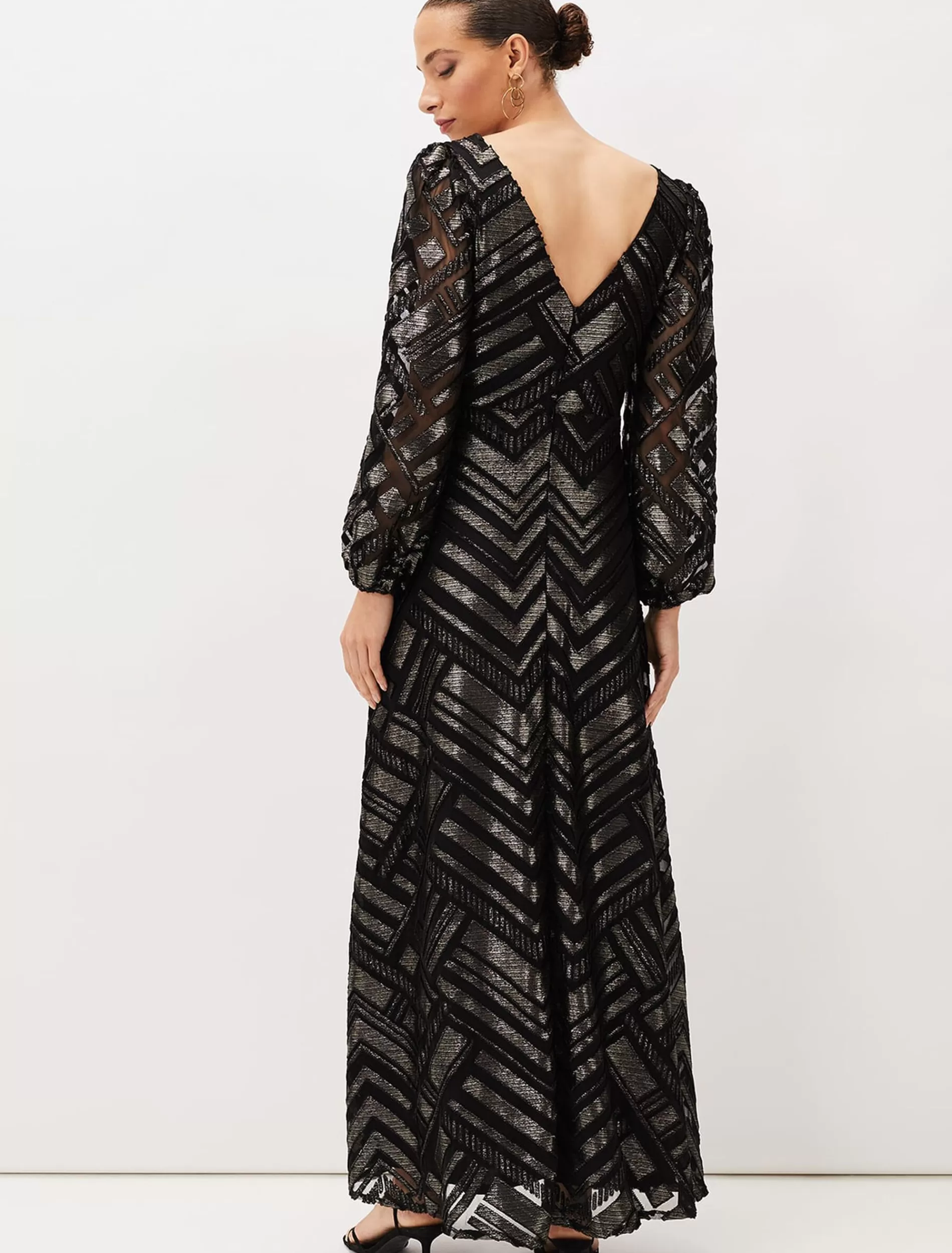 Phase Eight Madeliene Chevron Maxi Dress Black/Gold Sale