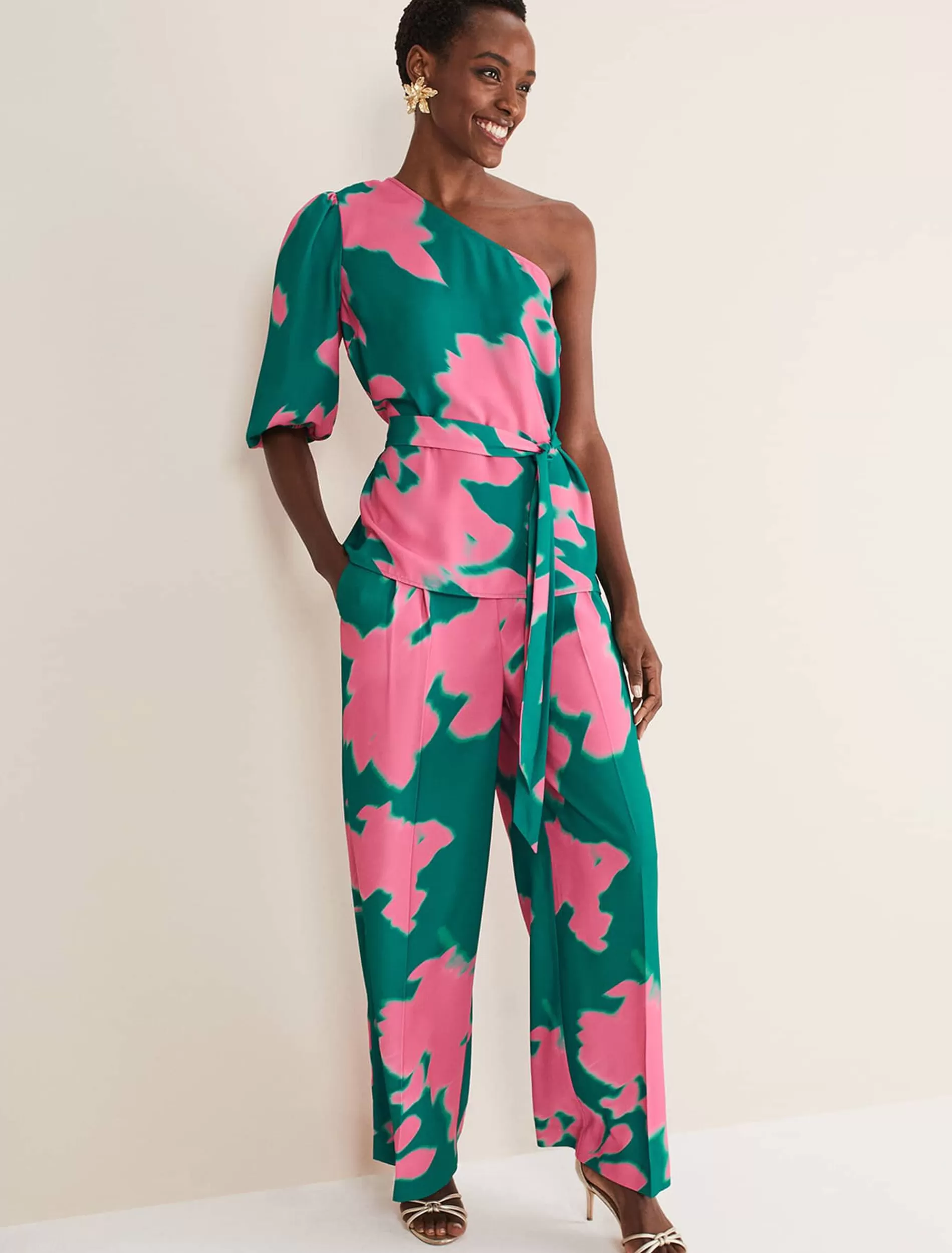 Phase Eight Madison Abstract Trousers Co-Ord Green/Pink Outlet