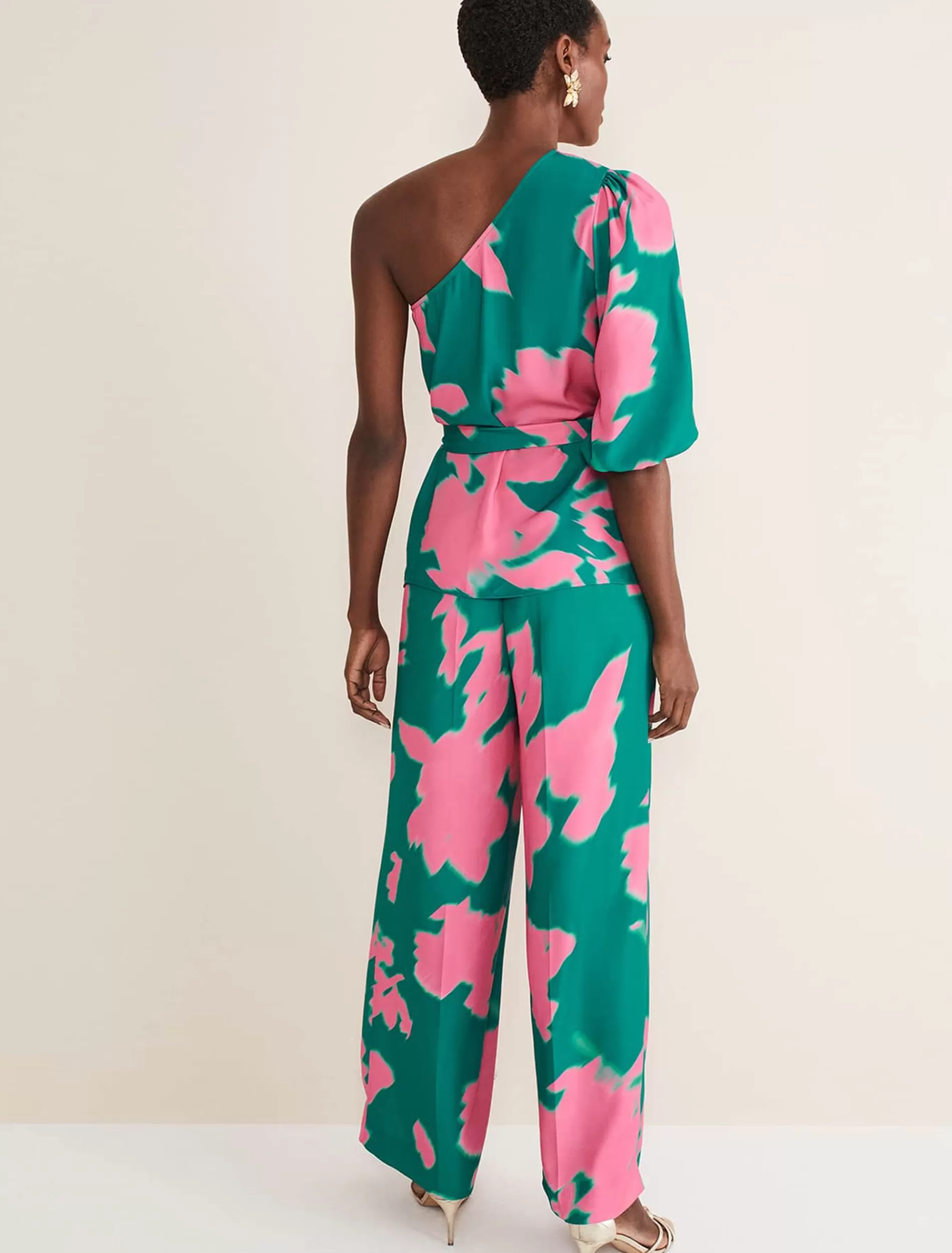 Phase Eight Madison Abstract Trousers Co-Ord Green/Pink Outlet