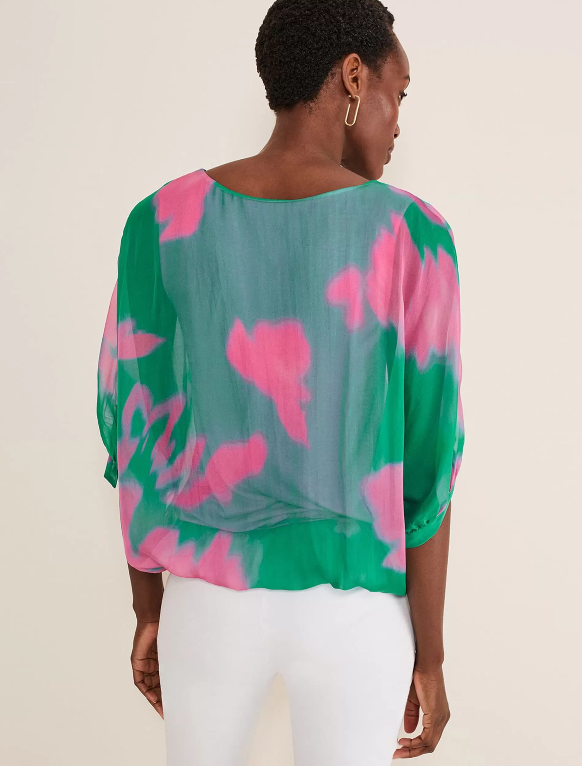 Phase Eight Madison Silk Blouse Green/Pink Hot