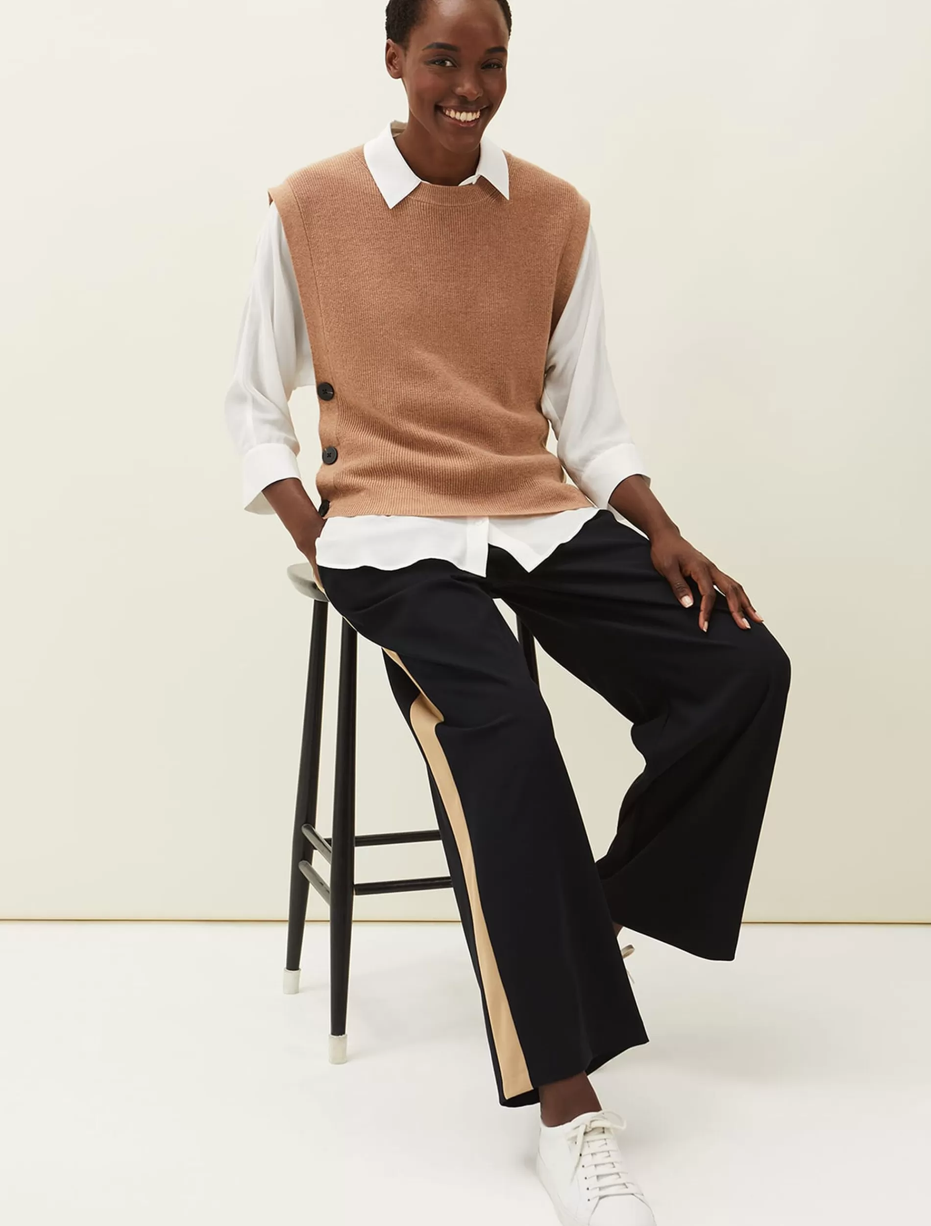 Phase Eight Mae Side Stripe Wide Leg Trouser Navy Store