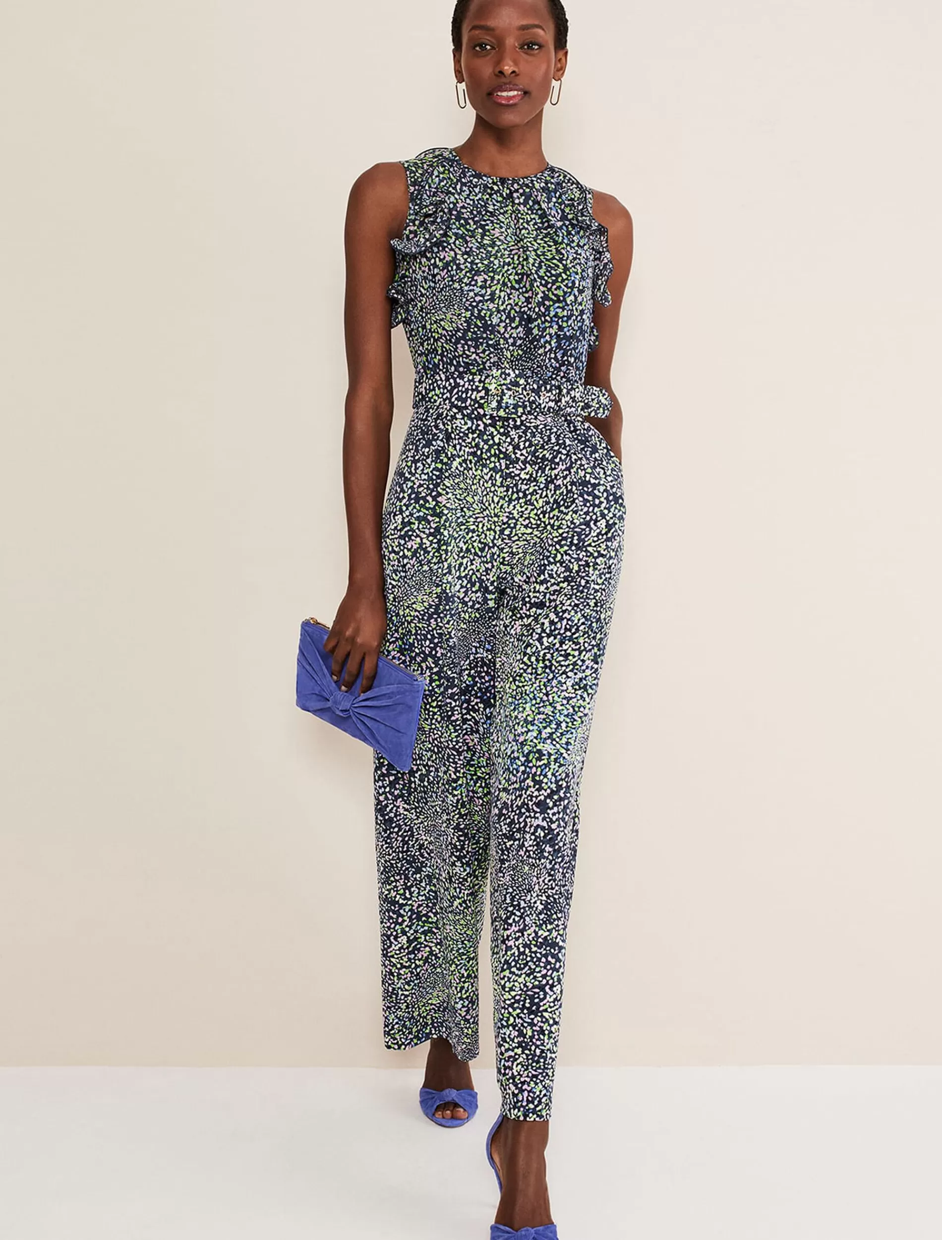 Phase Eight Maggie Ditsy Ruffle Jumpsuit Navy/Multi Outlet