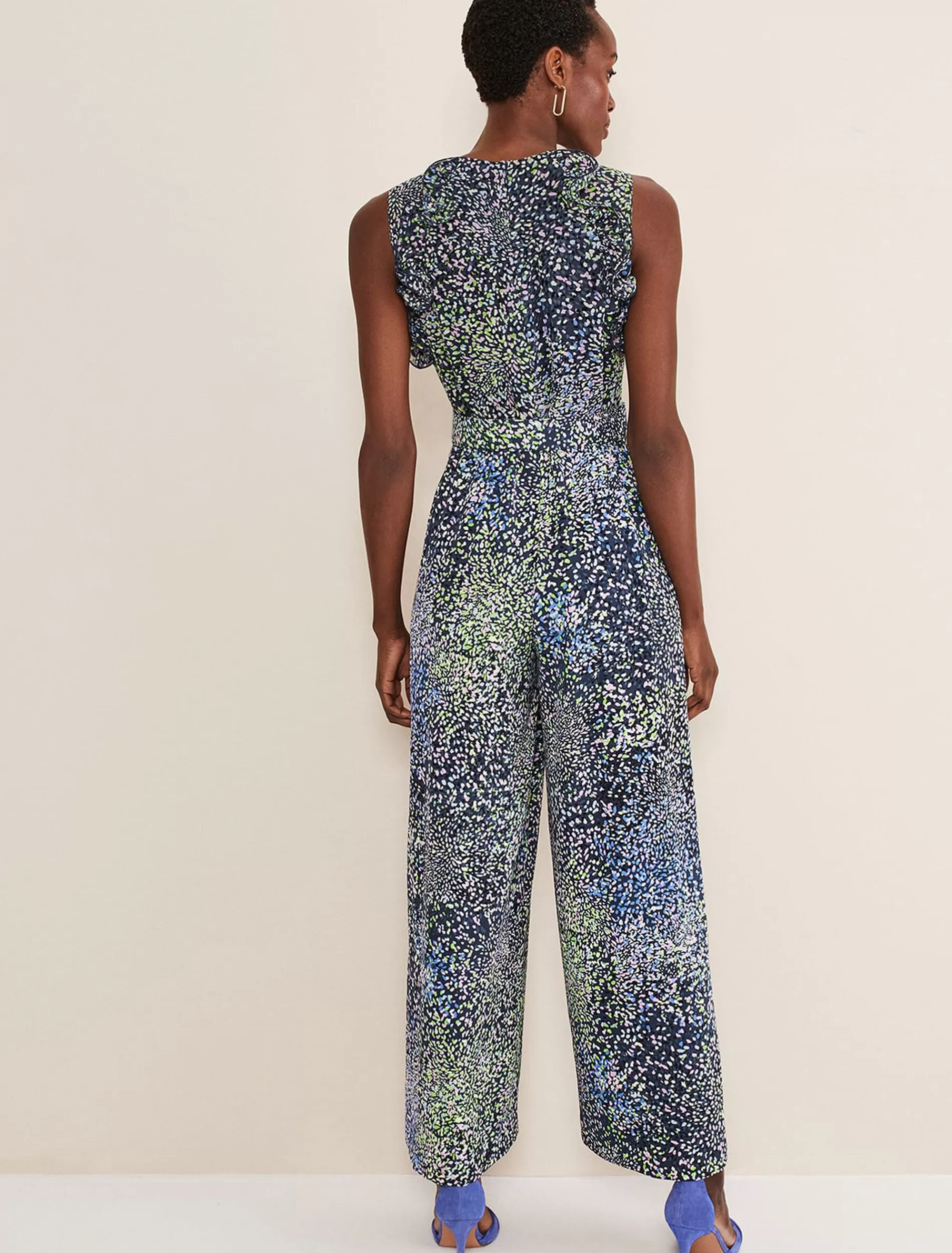 Phase Eight Maggie Ditsy Ruffle Jumpsuit Navy/Multi Outlet