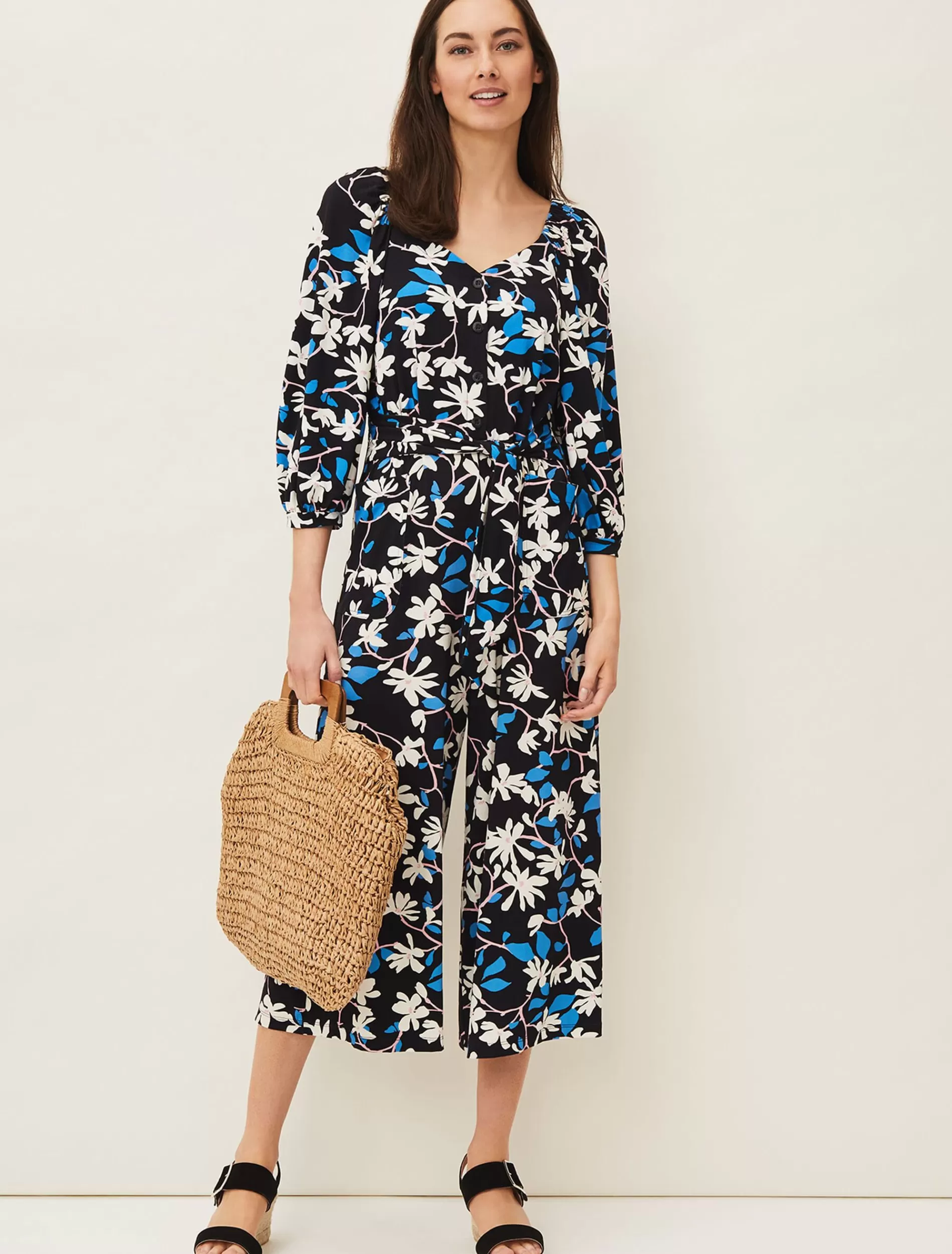 Phase Eight Magnolia Floral Jersey Jumpsuit Navy/Multi Outlet