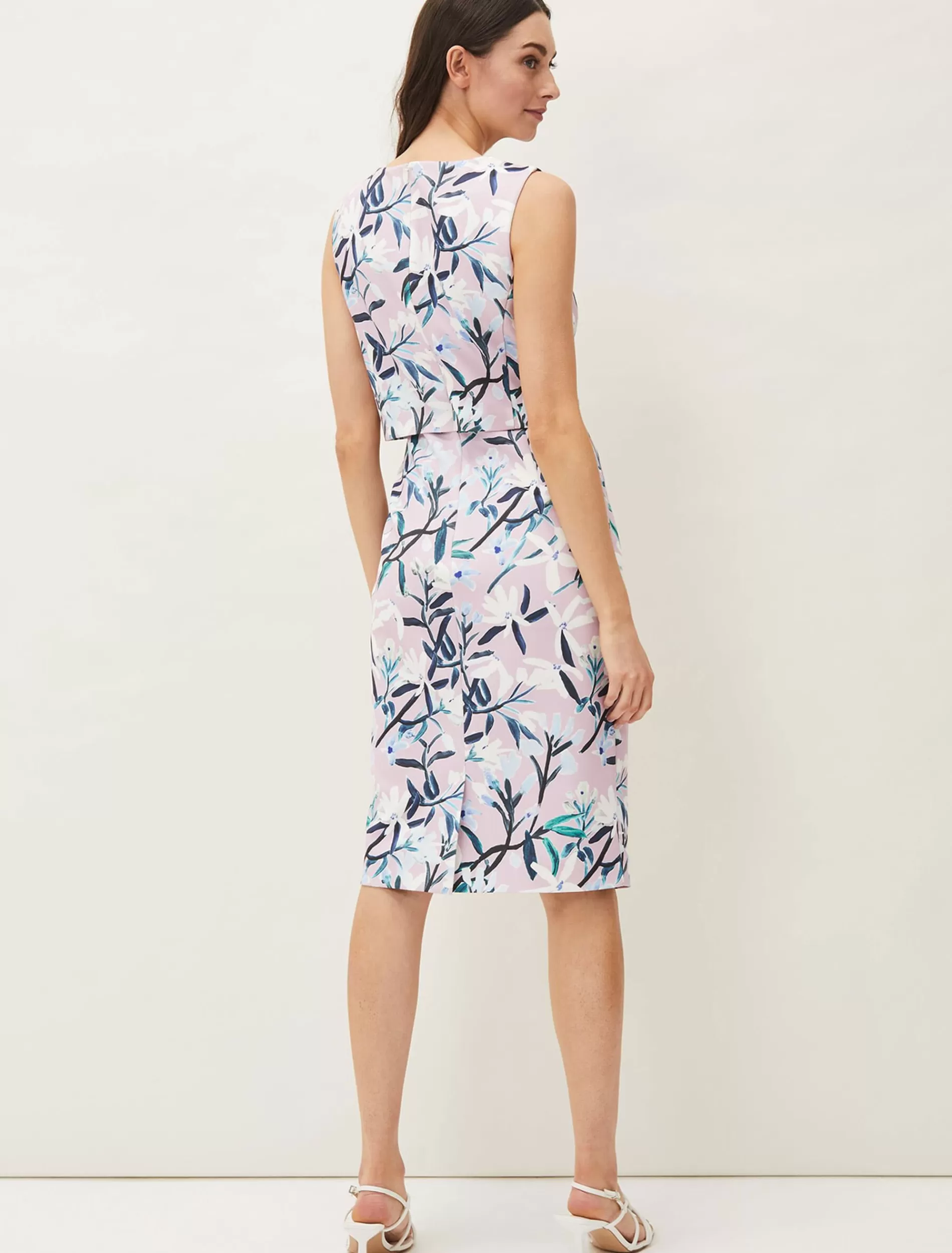 Phase Eight Magnolia Floral Sleeveless Scuba Dress Frosted Heather Clearance