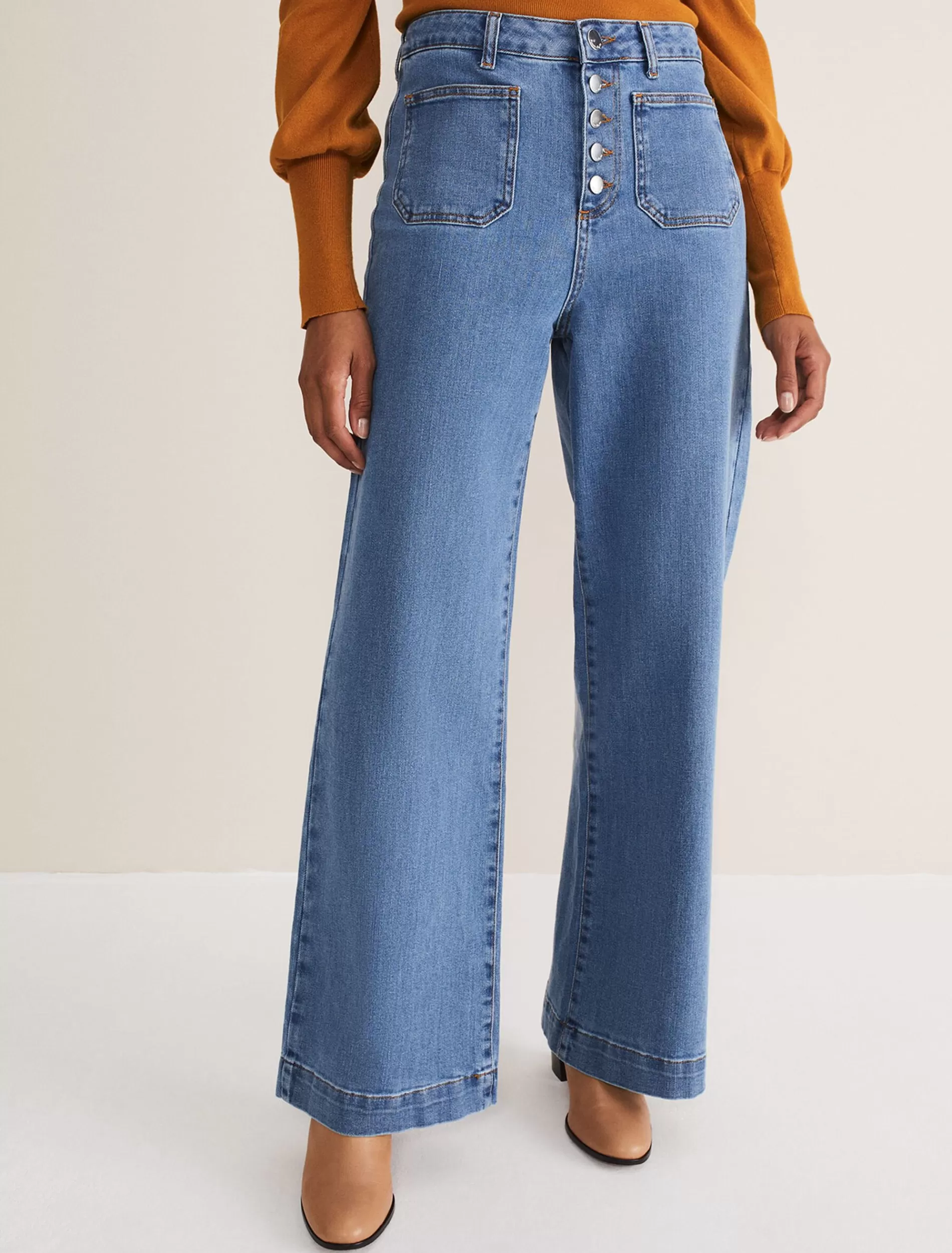 Phase Eight Magsie Wide Leg Jeans Mid Wash Blue Sale