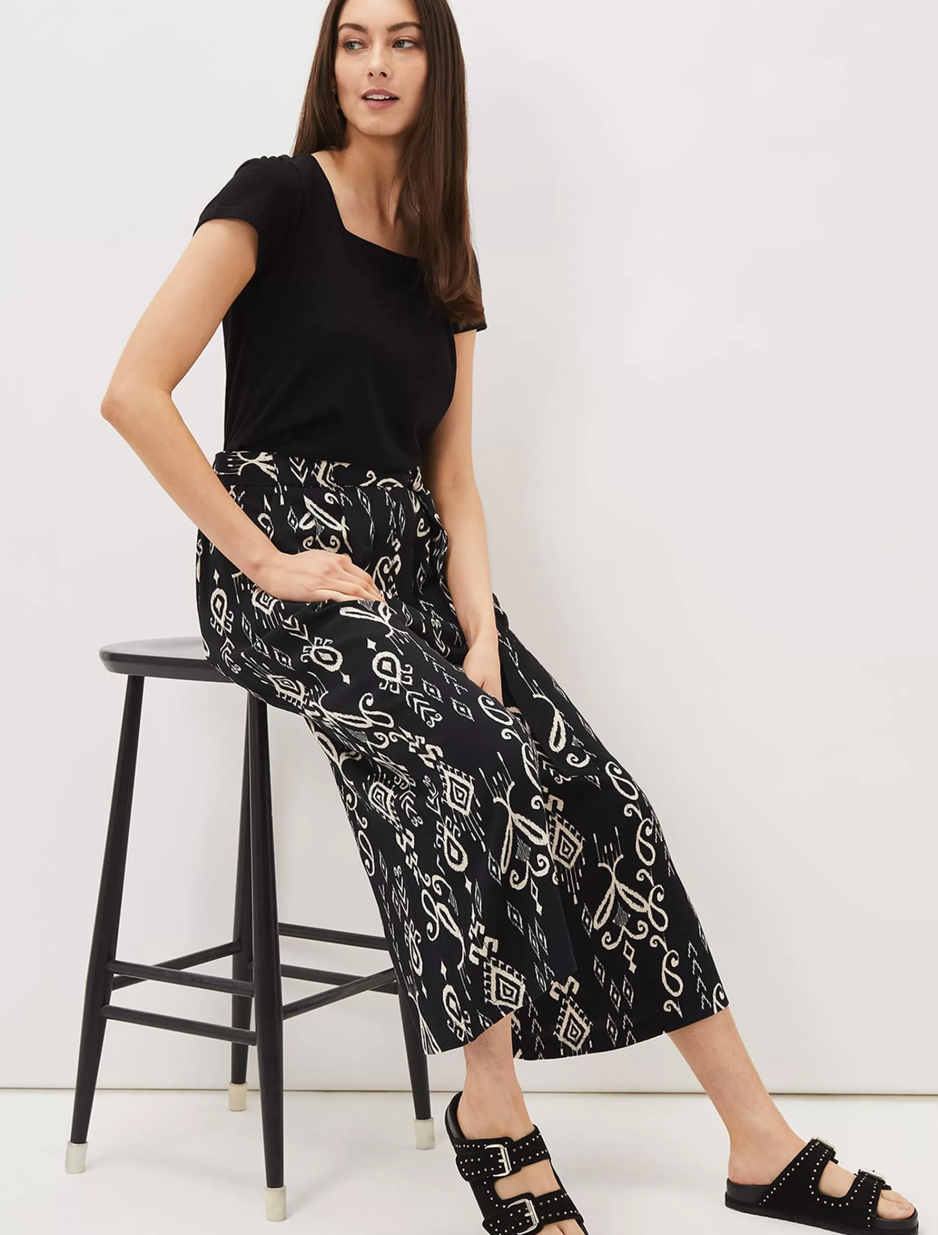 Phase Eight Malaya Ikat Printed Culotte Black/Ivory Sale