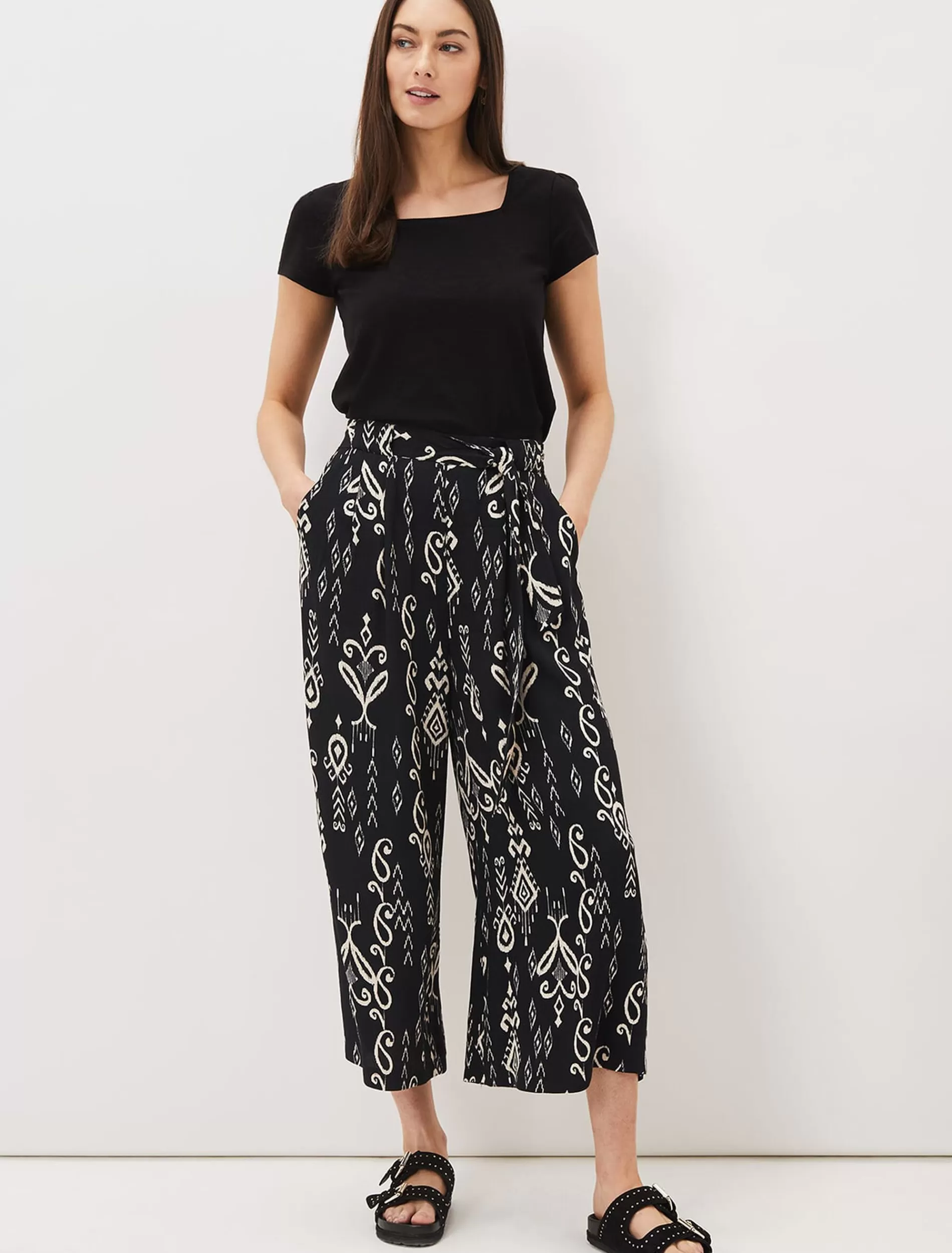 Phase Eight Malaya Ikat Printed Culotte Black/Ivory Sale