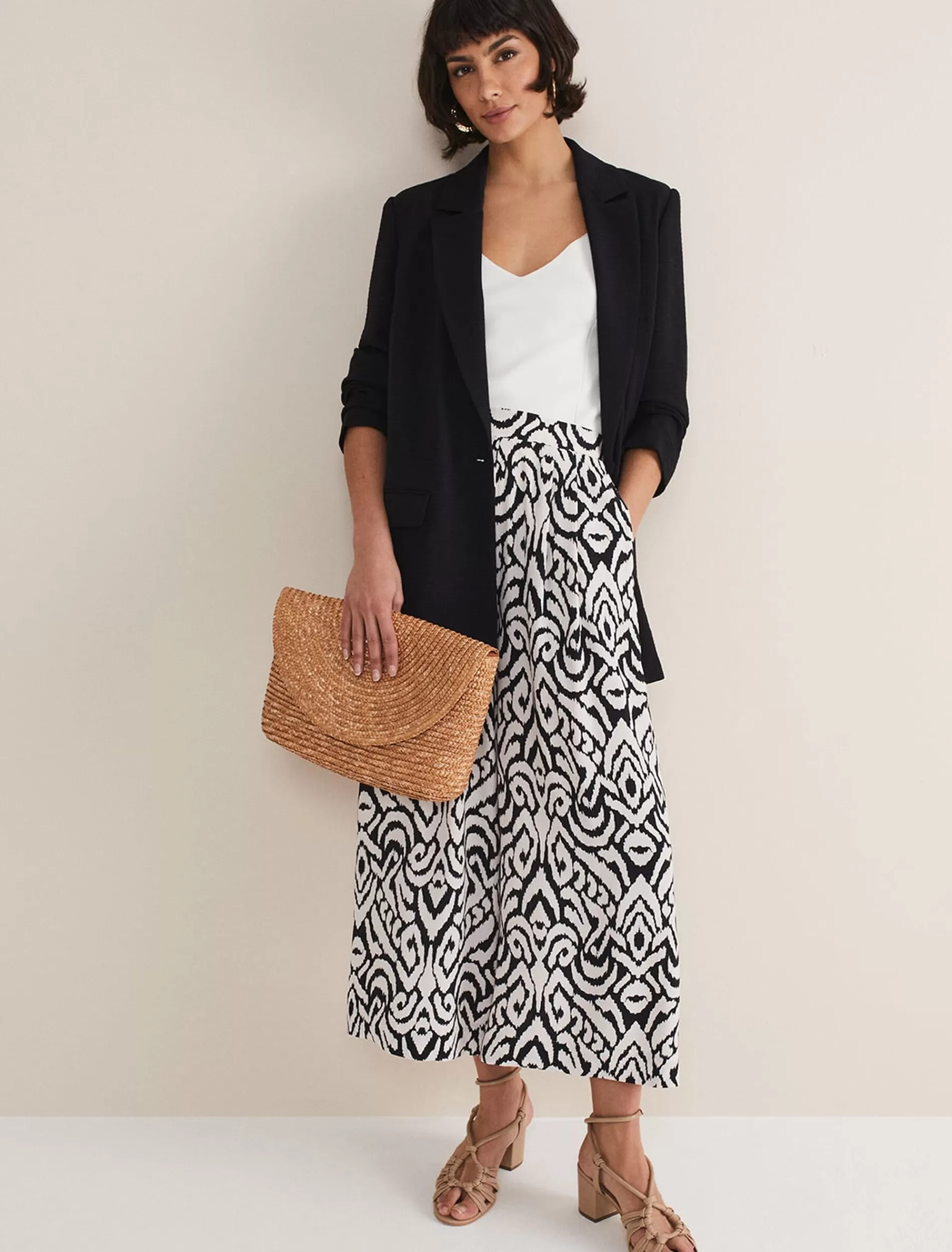Phase Eight Malaya Printed Wide Leg Culottes Black/Ivory Sale