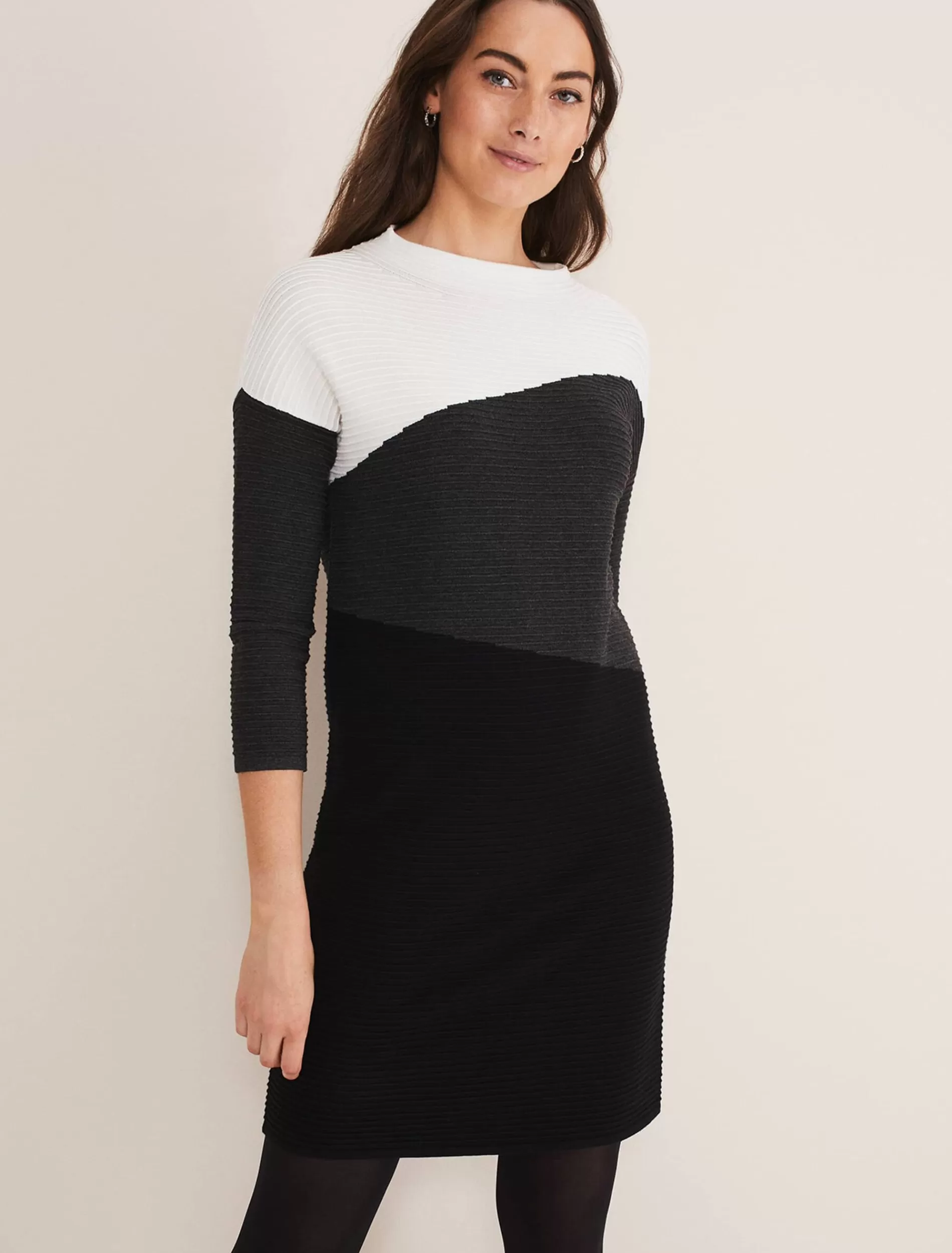 Phase Eight Mali Textured Stitch Colourblock Dress Black/Multi Fashion