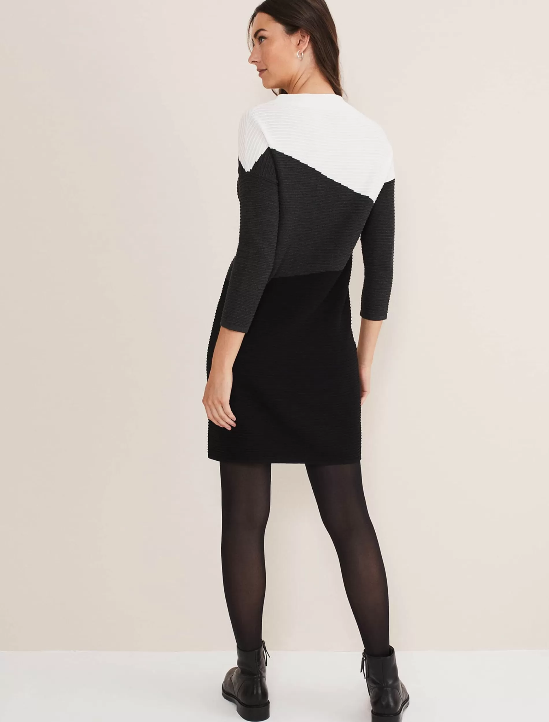 Phase Eight Mali Textured Stitch Colourblock Dress Black/Multi Fashion