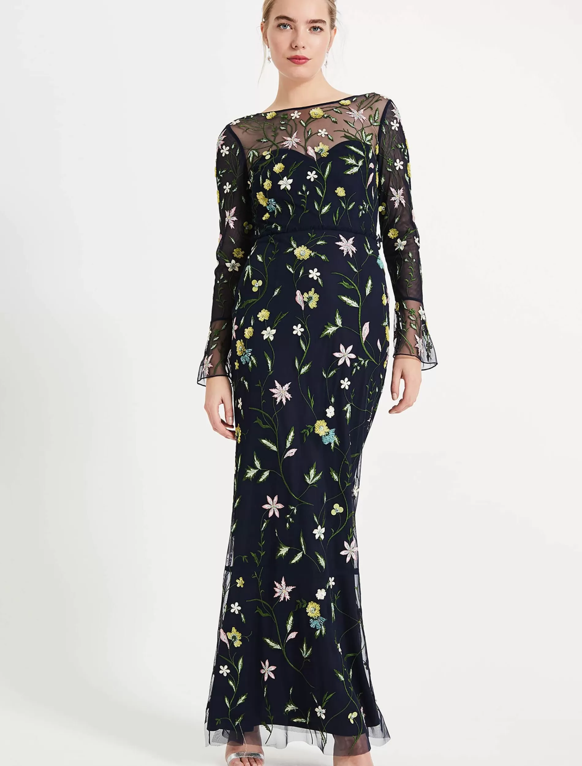 Phase Eight Mallory Embroidered Maxi Dress Navy/Multi New