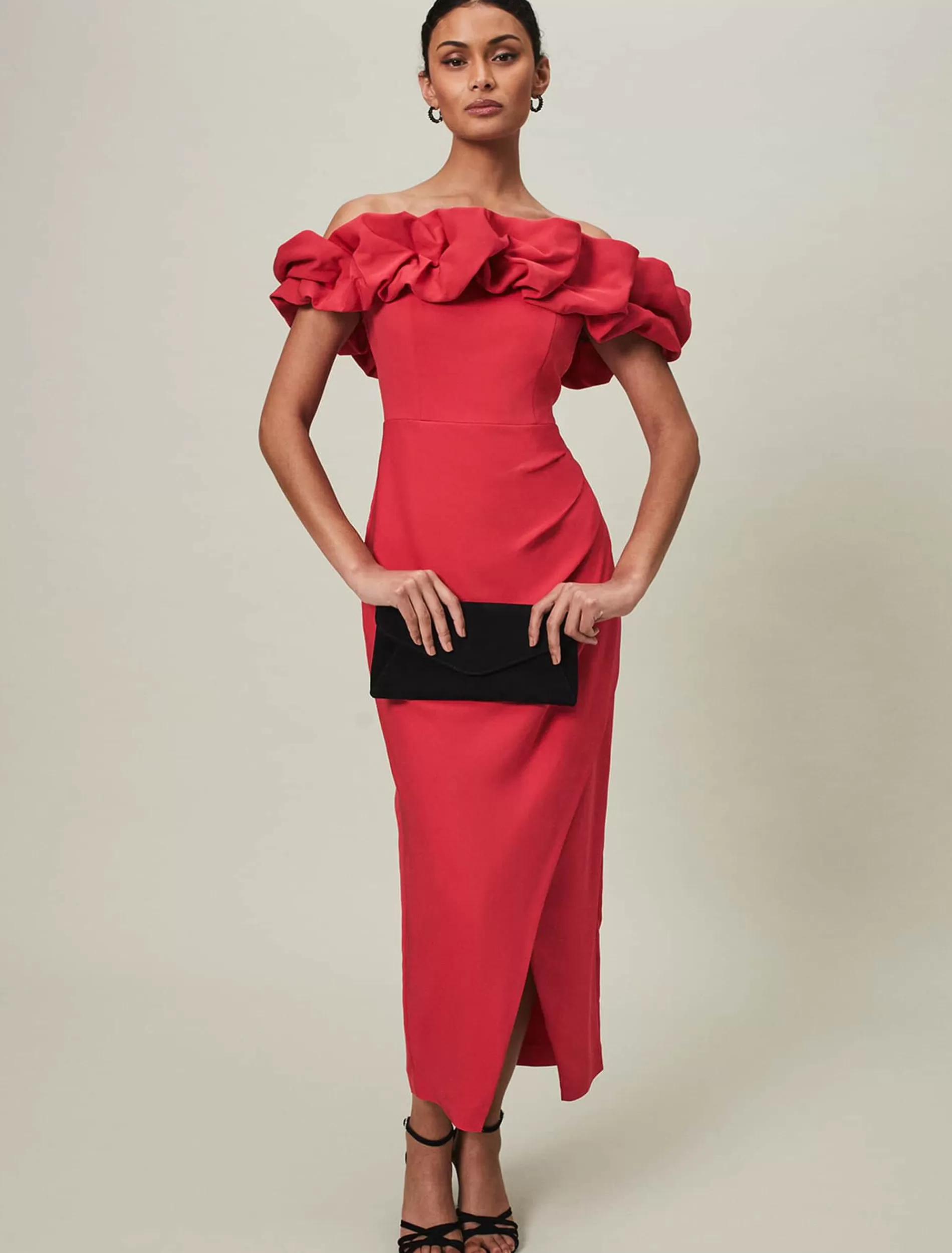 Phase Eight Mallory Off The Shoulder Midaxi Dress Raspberry Outlet