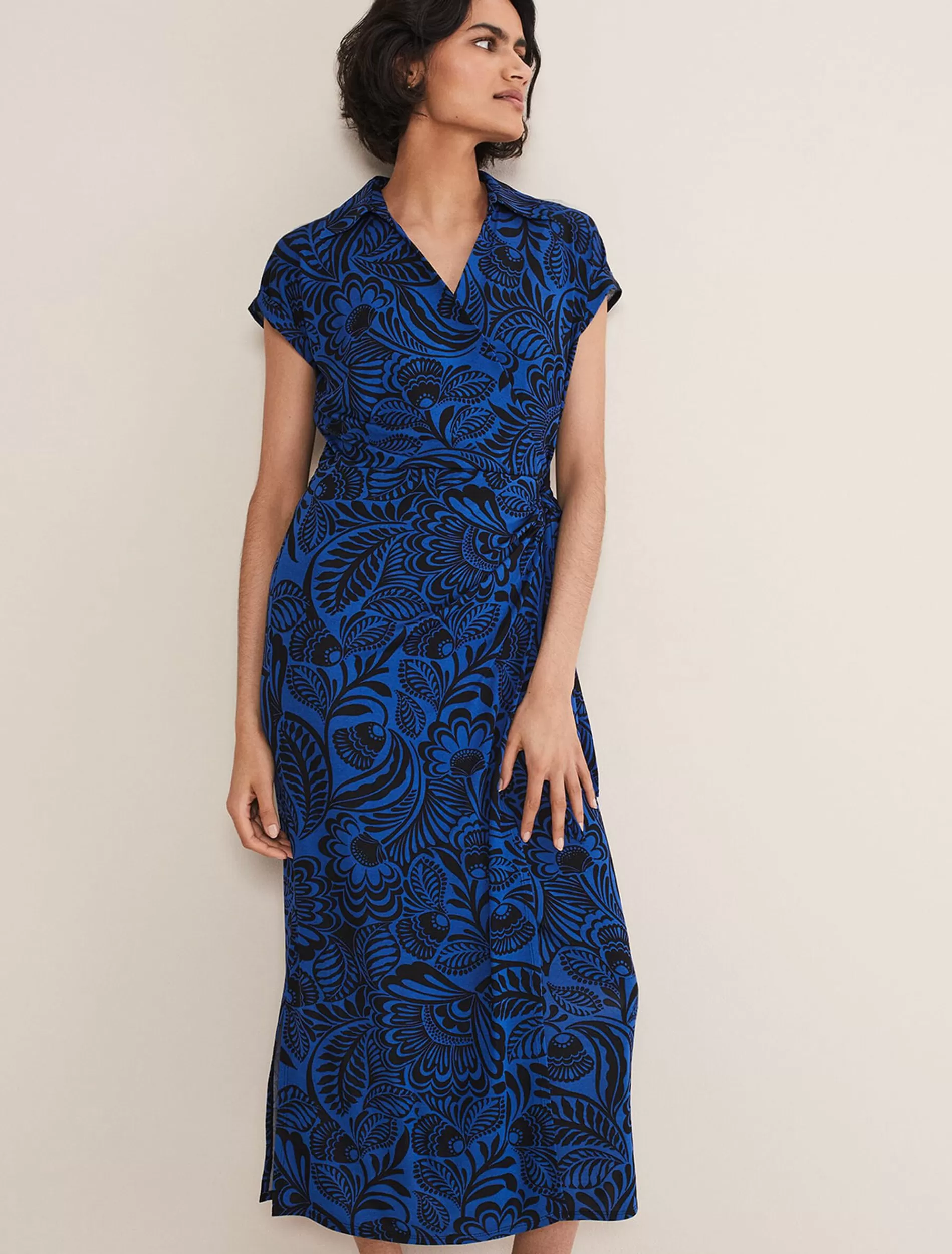 Phase Eight Mara Abstract Print Wrap Dress Blue/Black Best Sale