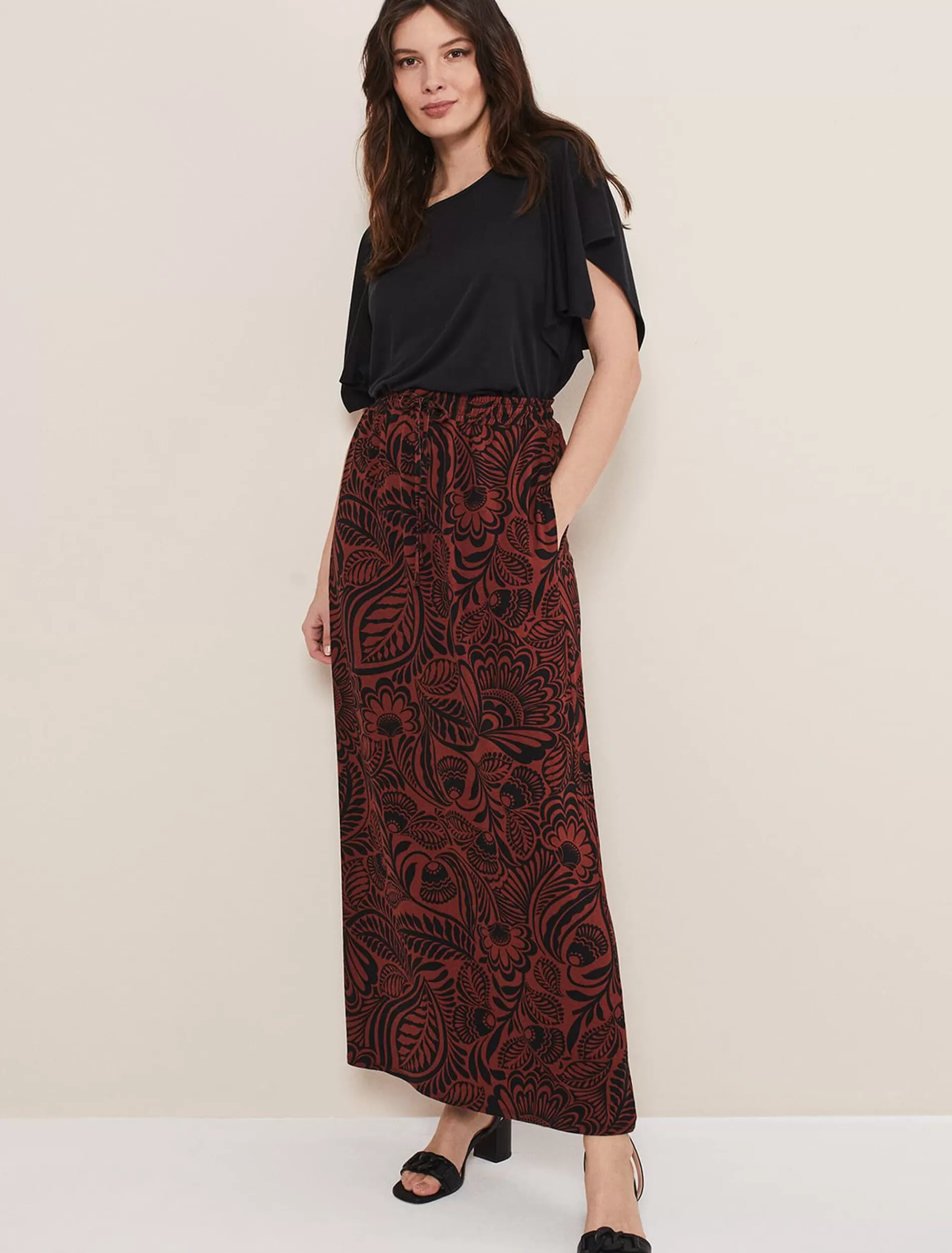 Phase Eight Mara Printed Skirt Black/Spice Sale