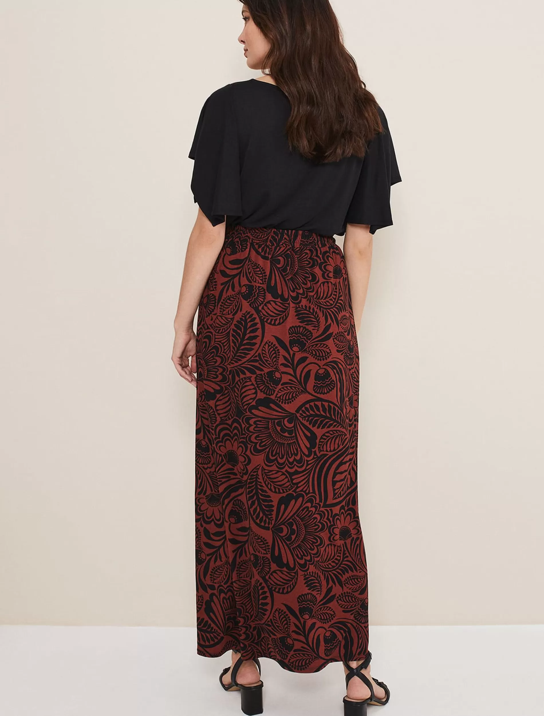 Phase Eight Mara Printed Skirt Black/Spice Sale