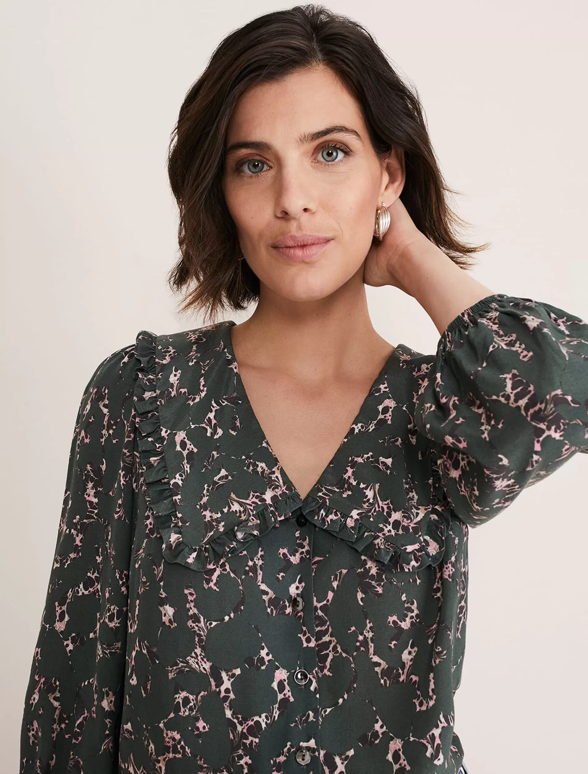 Phase Eight Marble Collar Blouse Carbon/Multi Shop