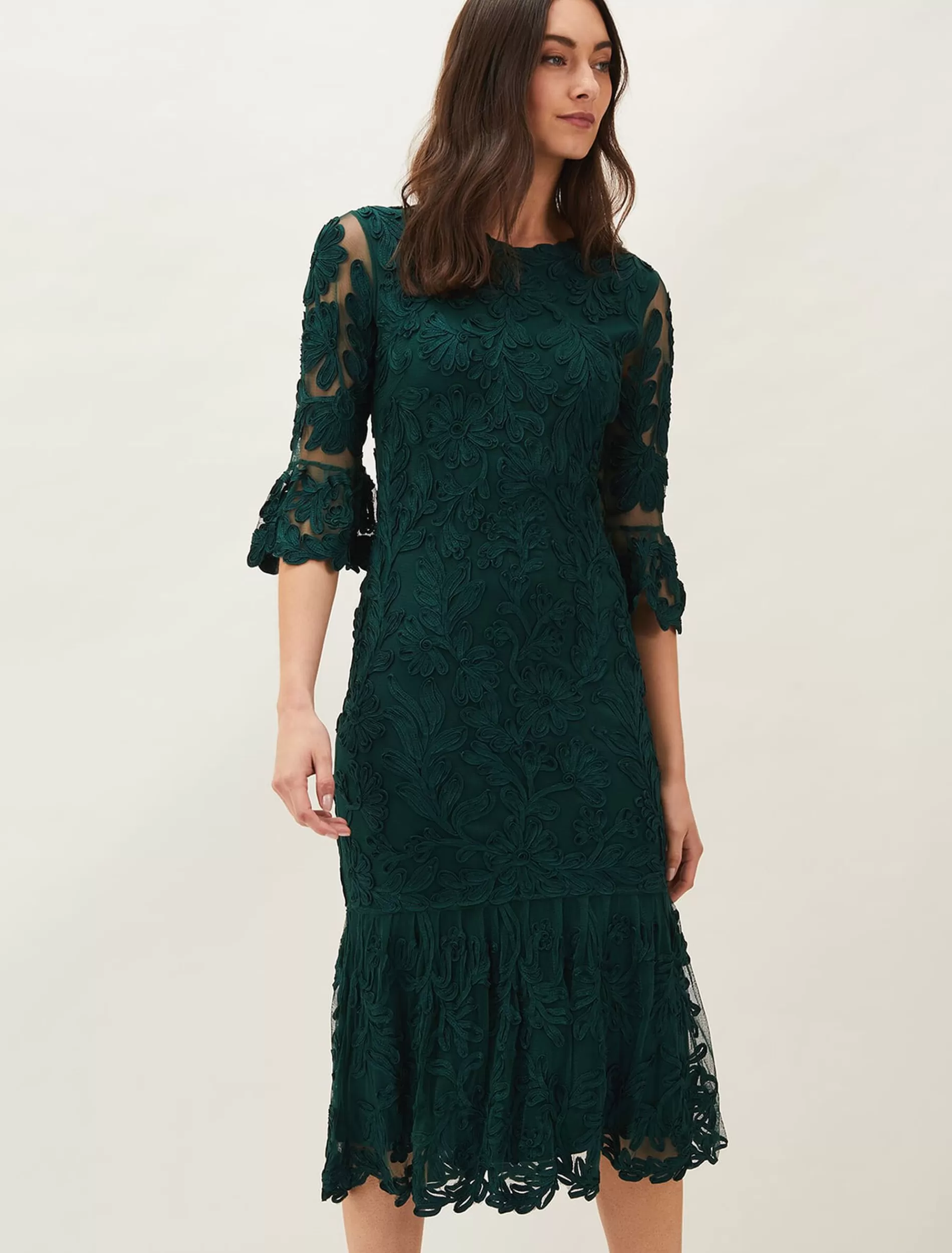 Phase Eight Margaret Tapework Lace Dress Bottle Green Online
