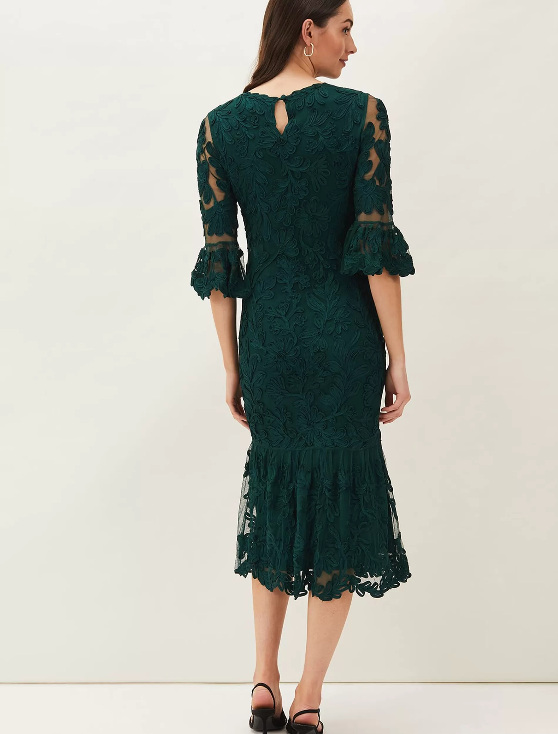 Phase Eight Margaret Tapework Lace Dress Bottle Green Online