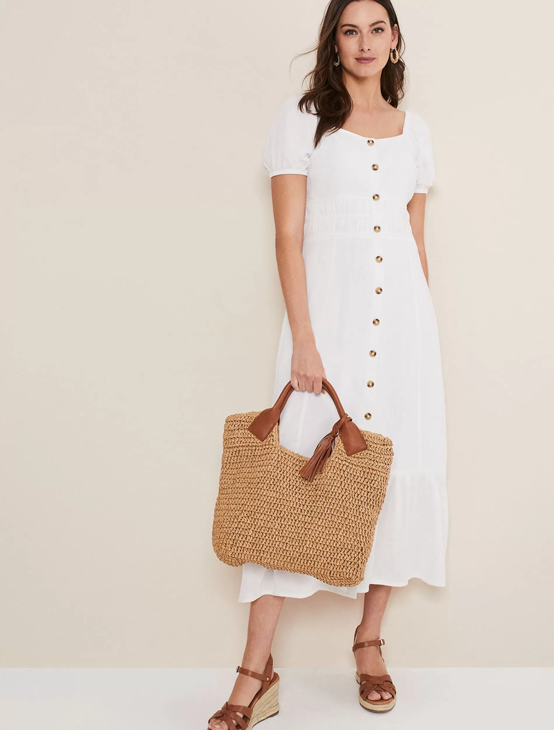 Phase Eight Maribella Linen Midi Dress White Cheap