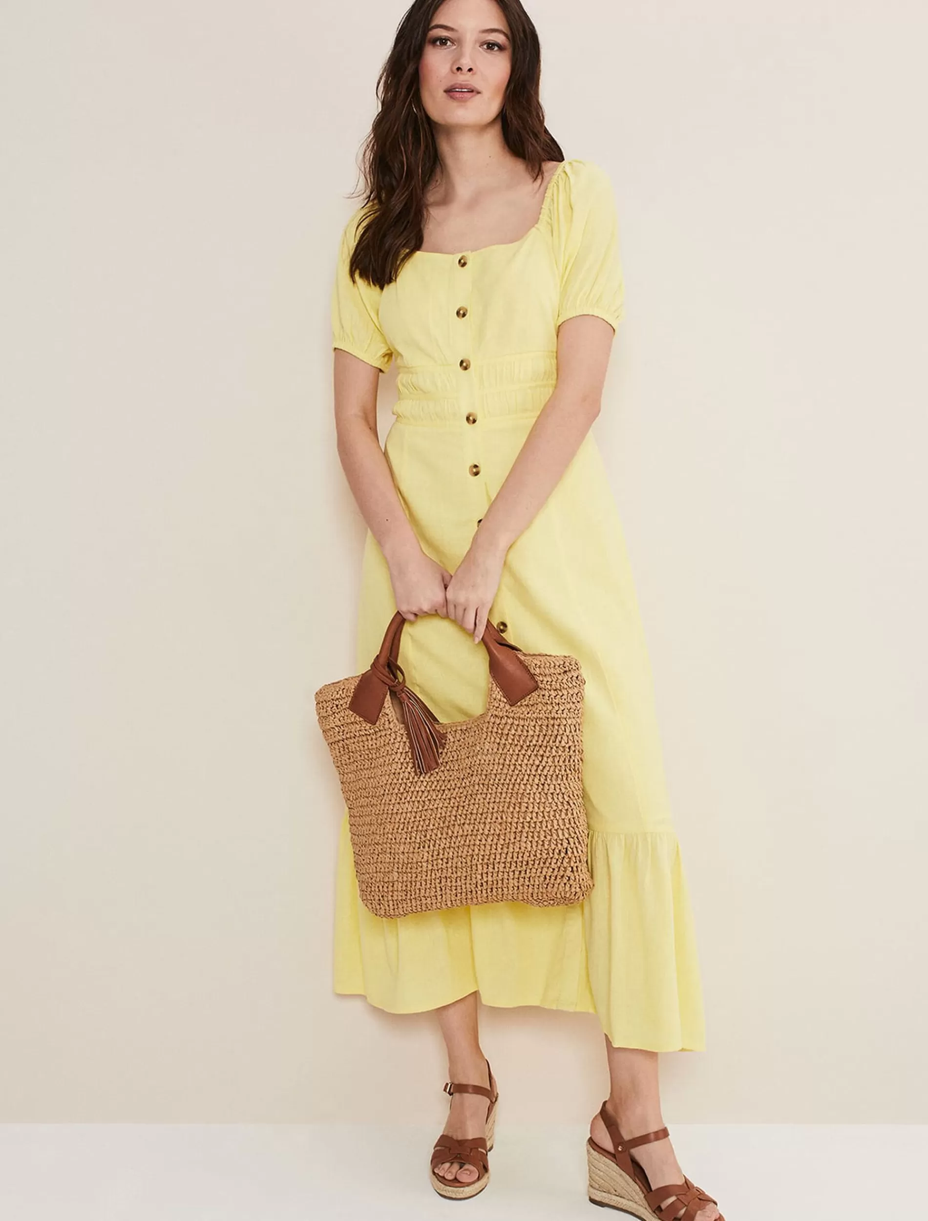 Phase Eight Maribella Linen Midi Dress Lemon Sale