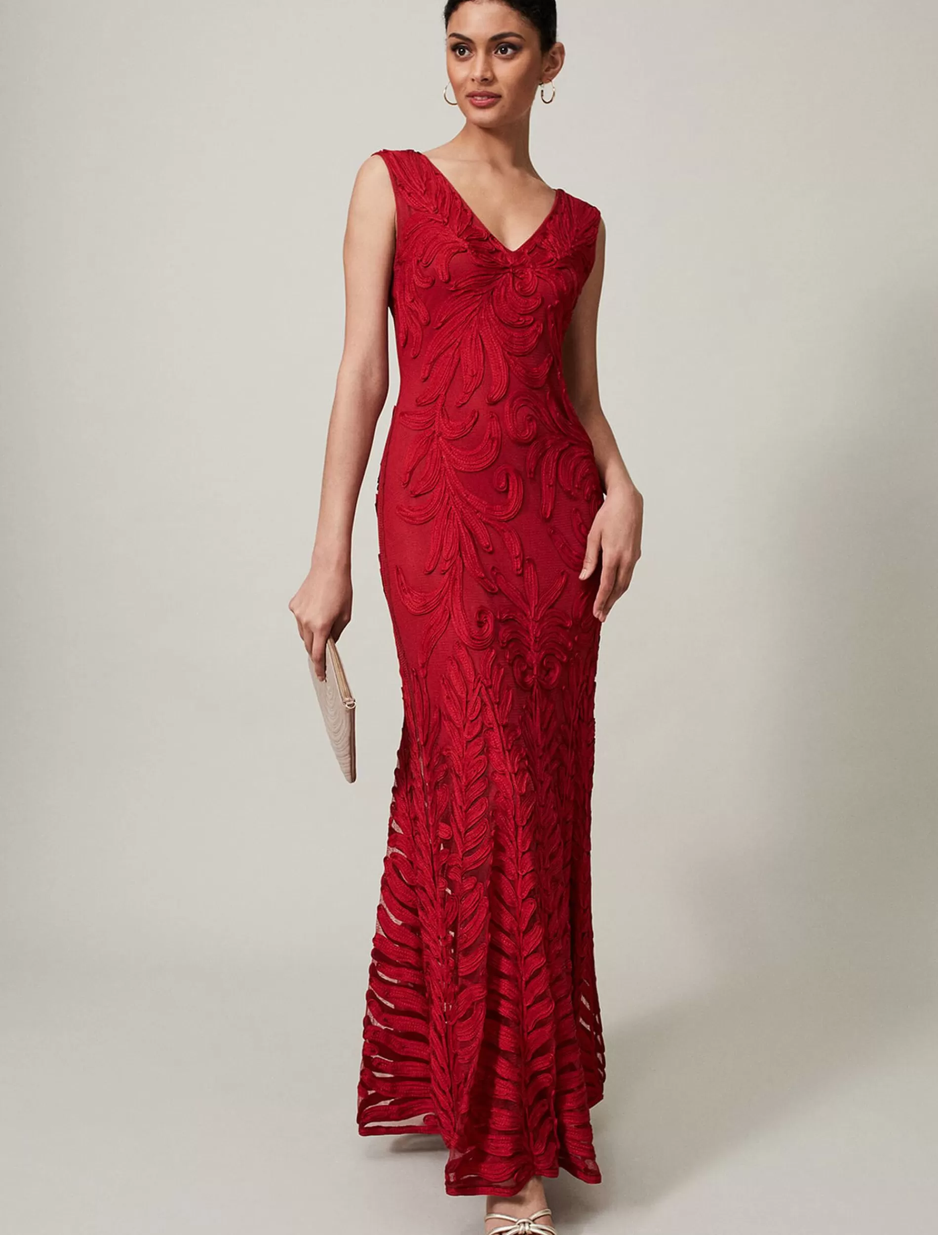 Phase Eight Marigold Tapework Maxi Dress Scarlet Hot