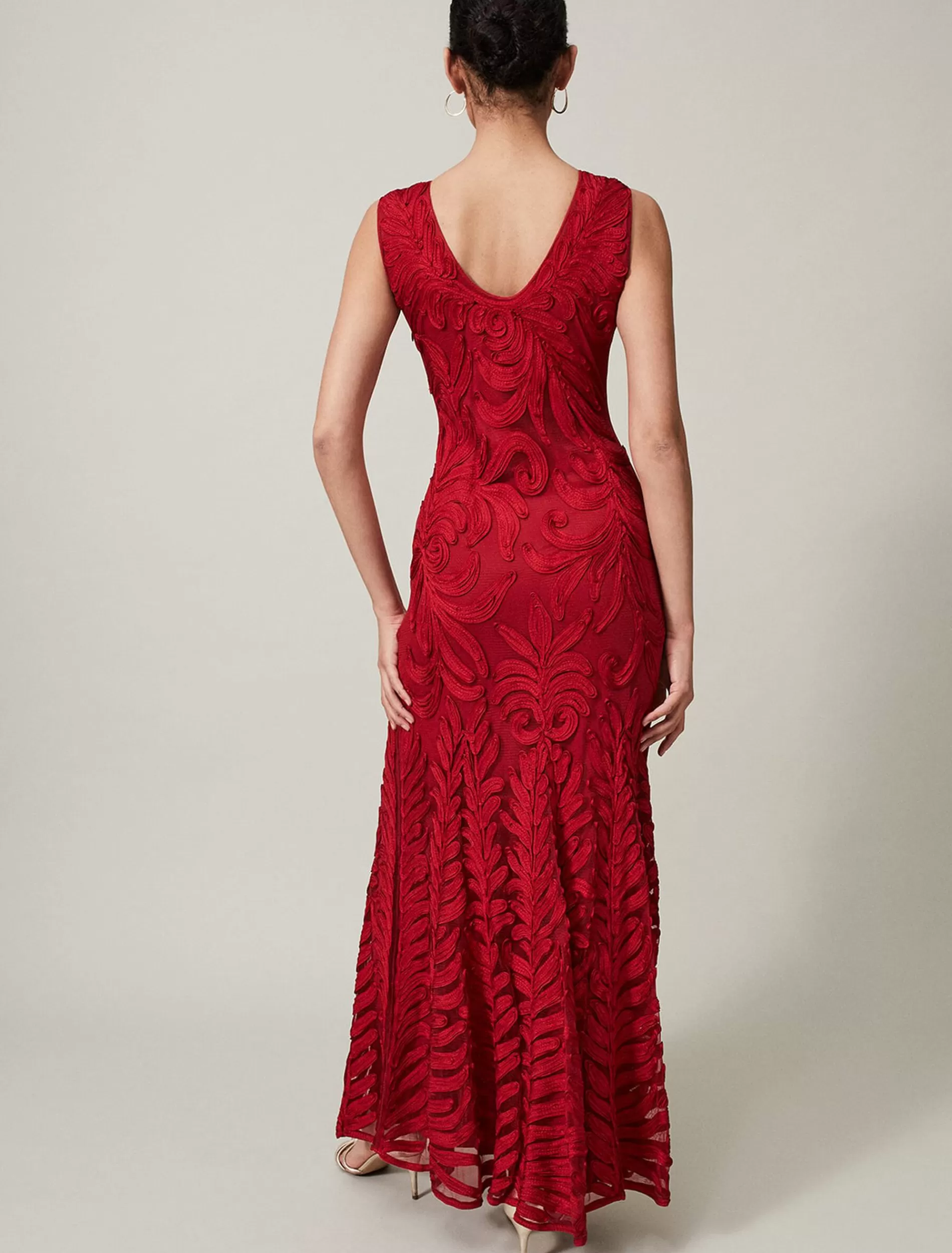 Phase Eight Marigold Tapework Maxi Dress Scarlet Hot