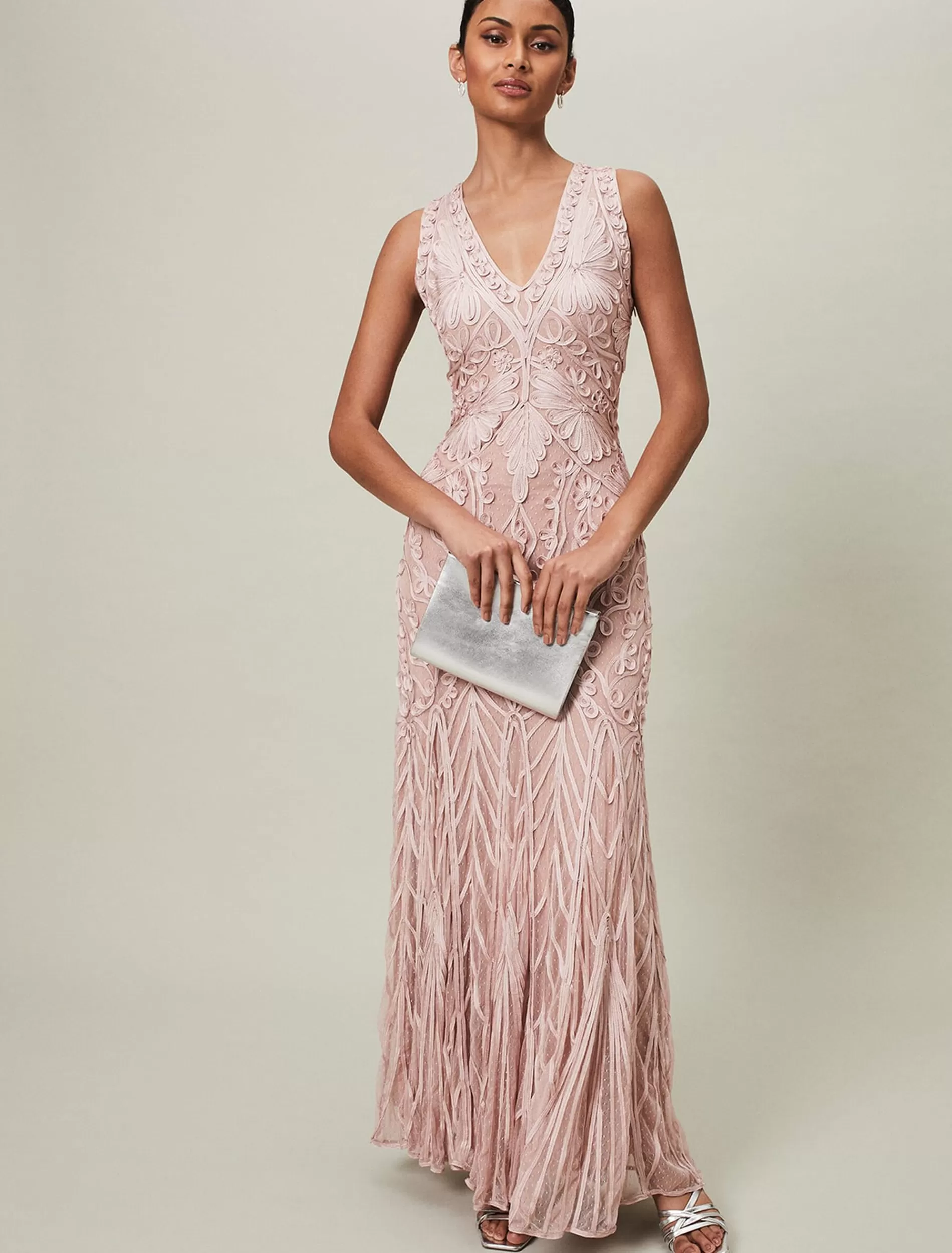 Phase Eight Marion Sequin Tapework Maxi Dress Misty Mauve Fashion