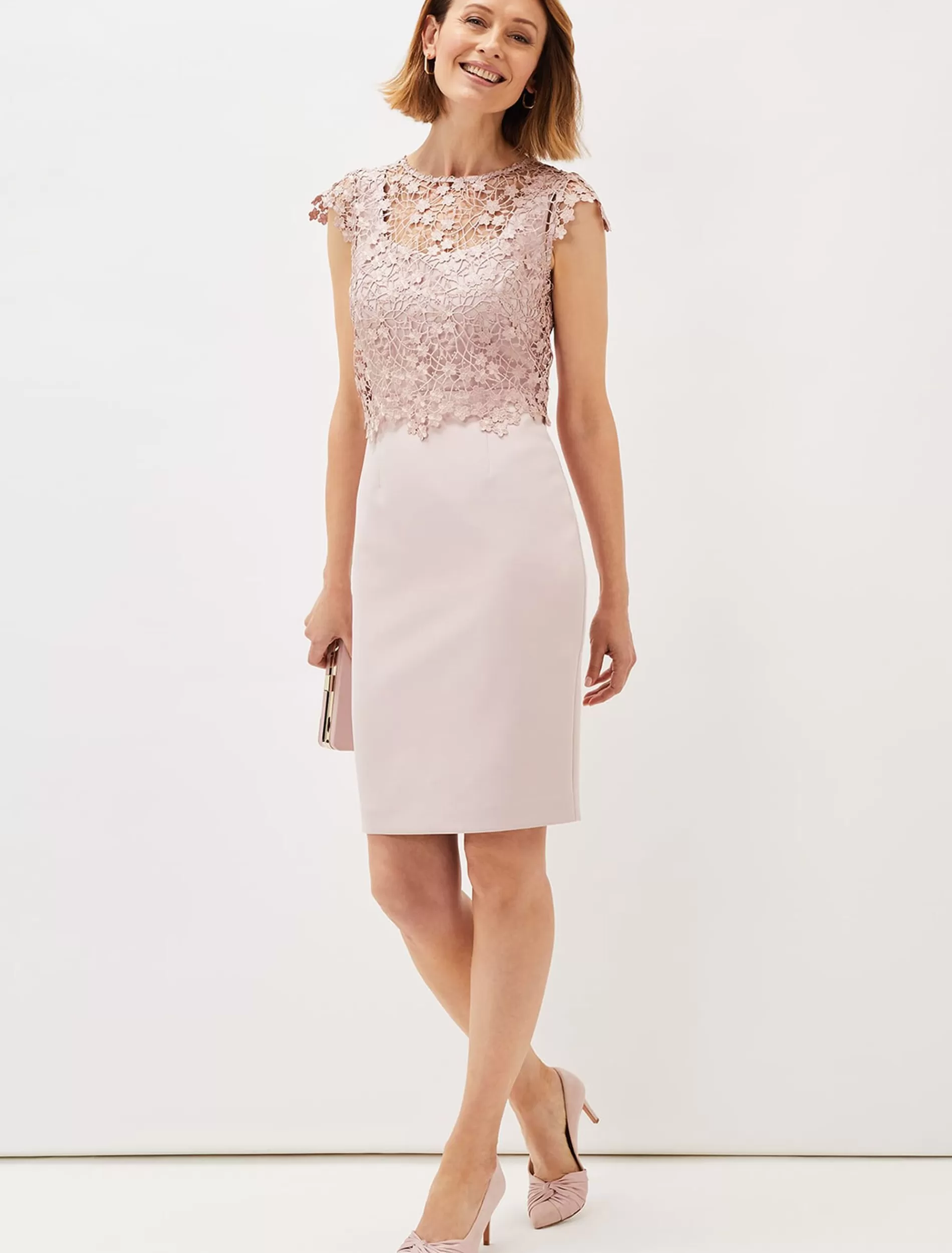 Phase Eight Mariposa Floral Lace Bodice Dress Antique Rose Store