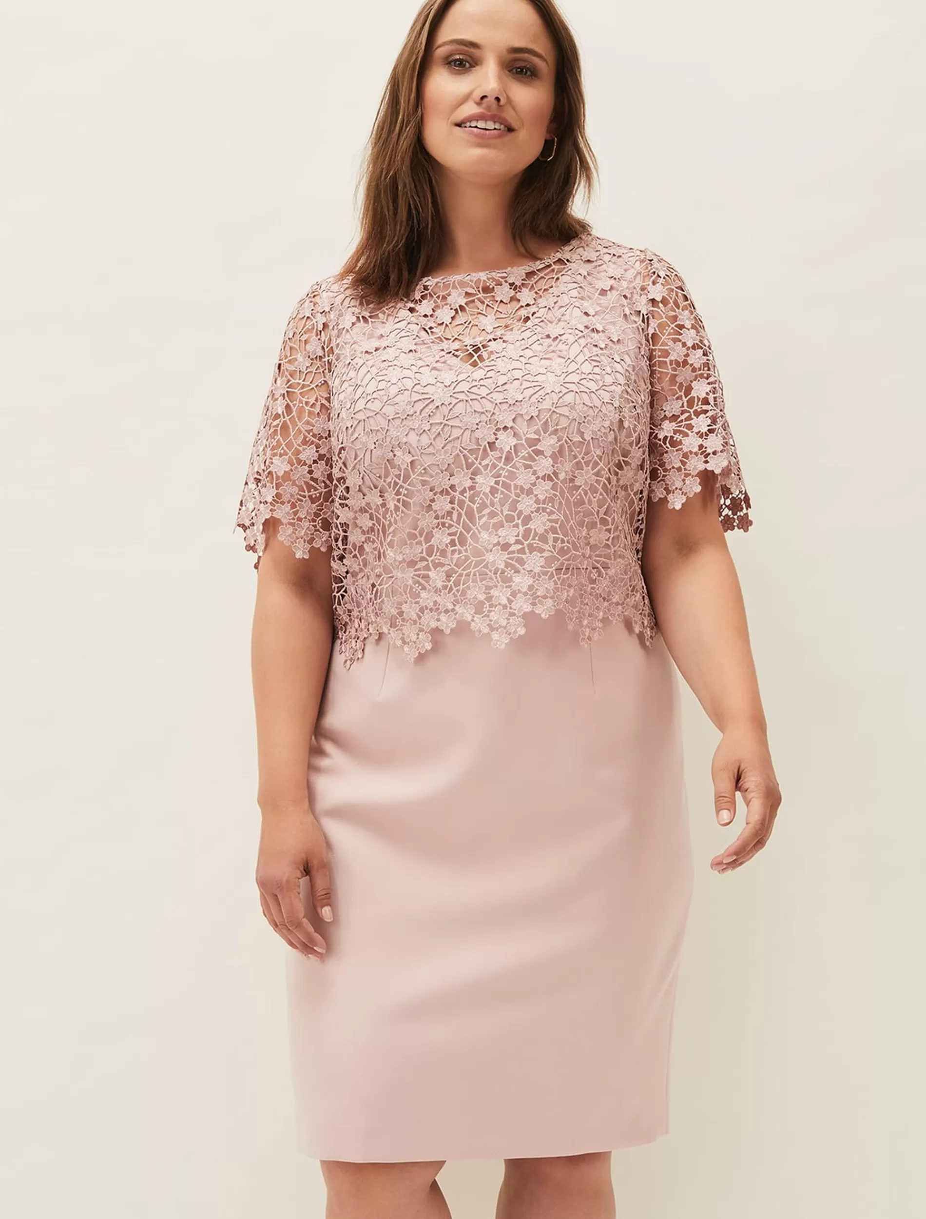 Phase Eight Mariposa Lace Dress Antique Rose Hot