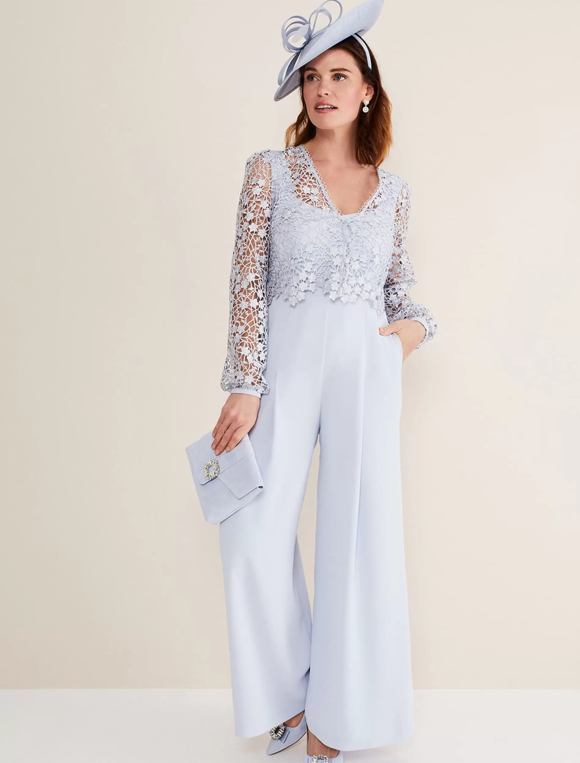 Phase Eight Mariposa Lace Jumpsuit Cornflower Best
