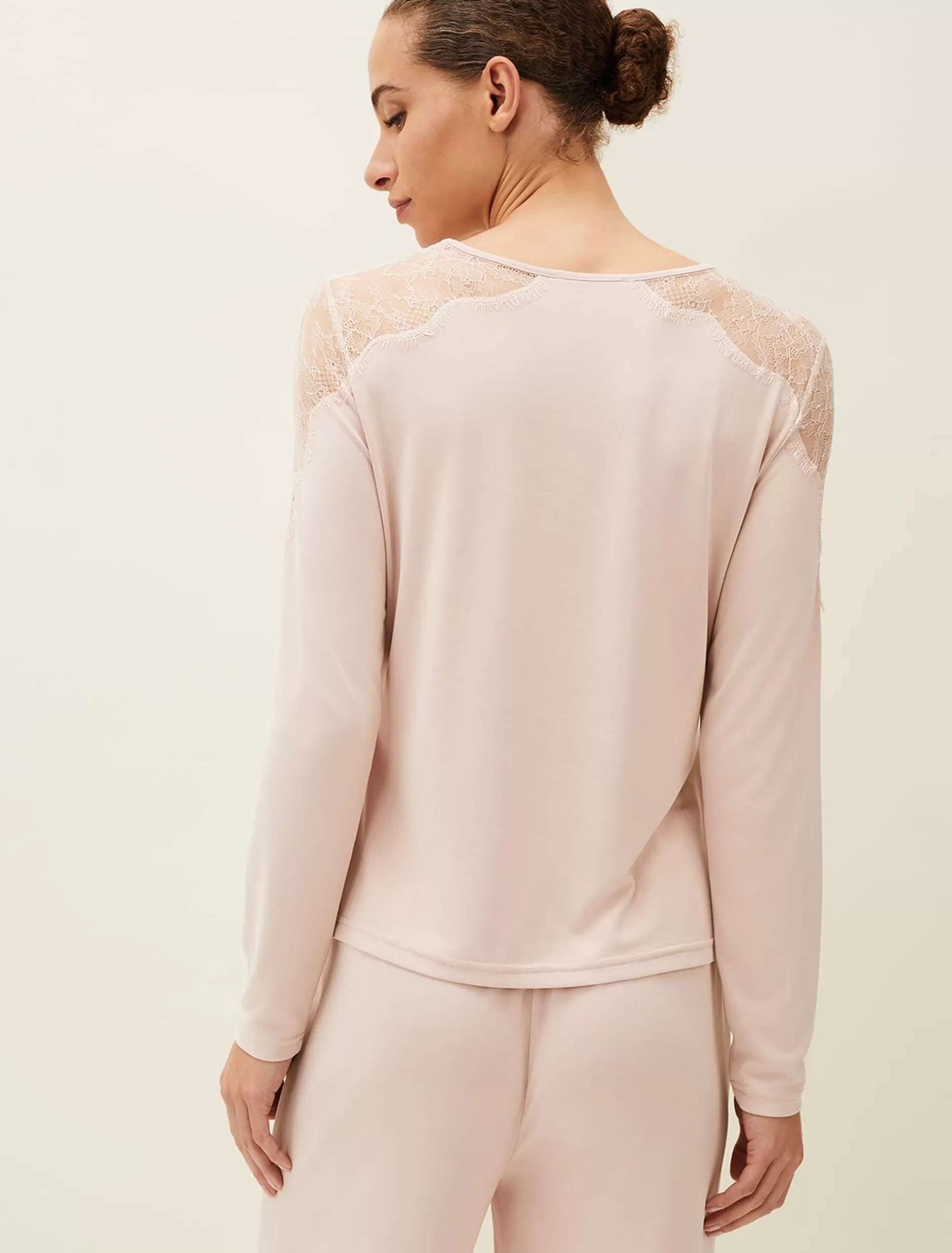 Phase Eight Marlie Lace Long Sleeved Pyjama Top Soft Pink Sale