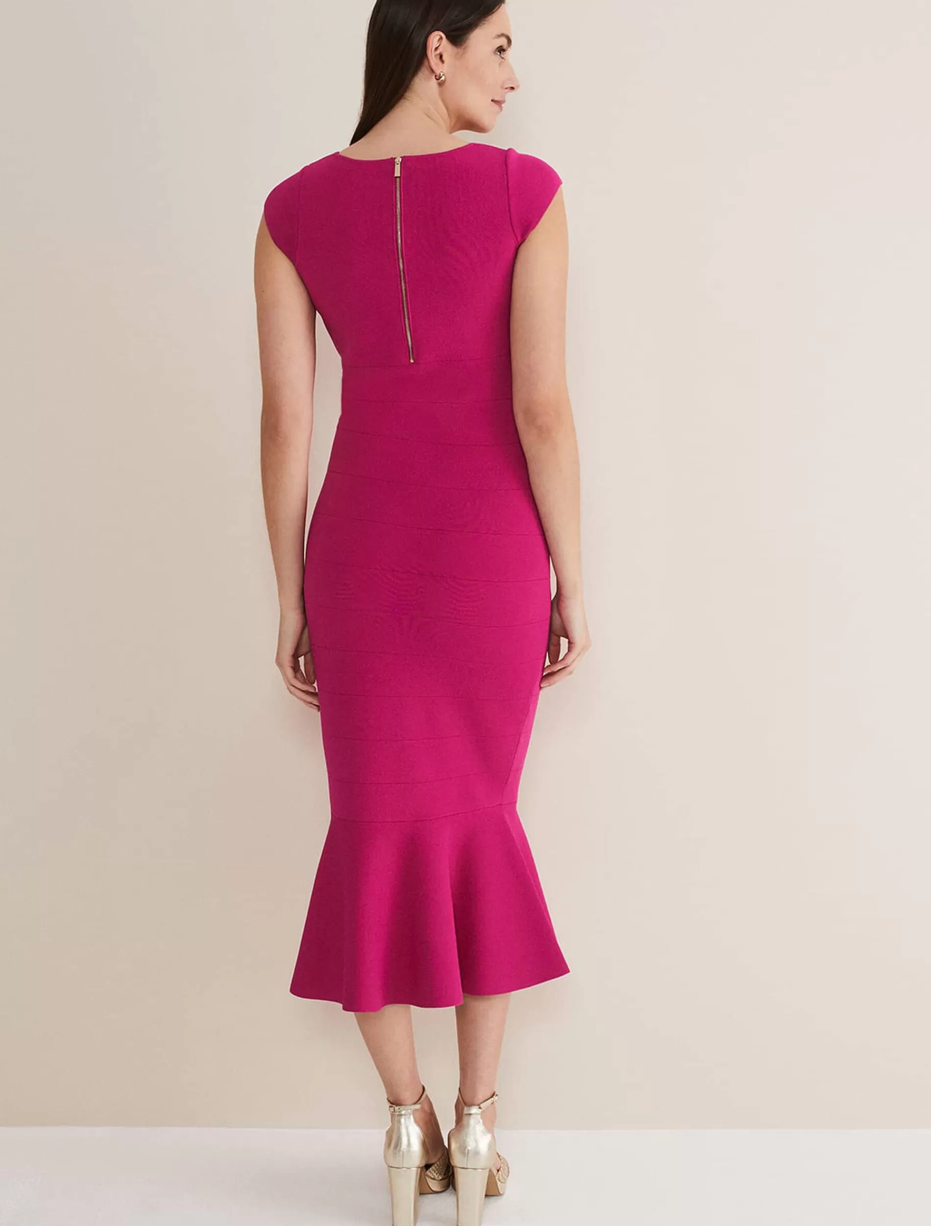 Phase Eight Martha Bandage Midi Dress Magenta Discount