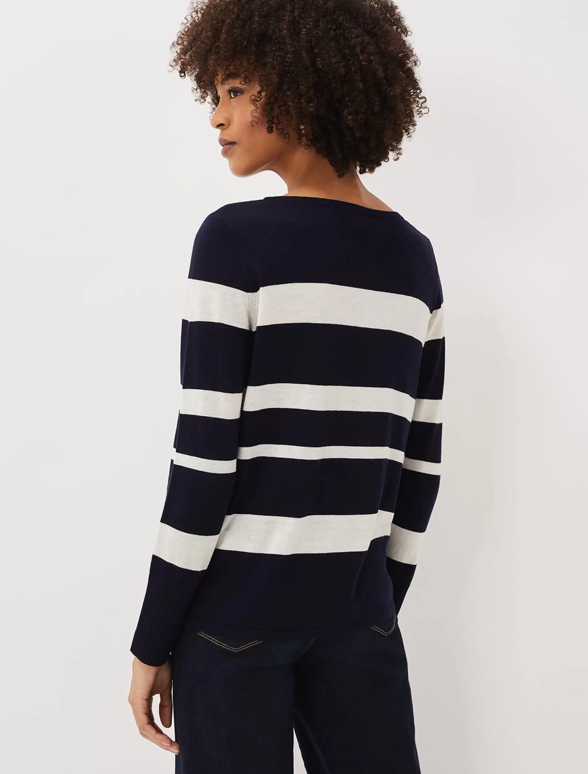 Phase Eight Mary Stripe Fine Knit Jumper Navy/Ivory New