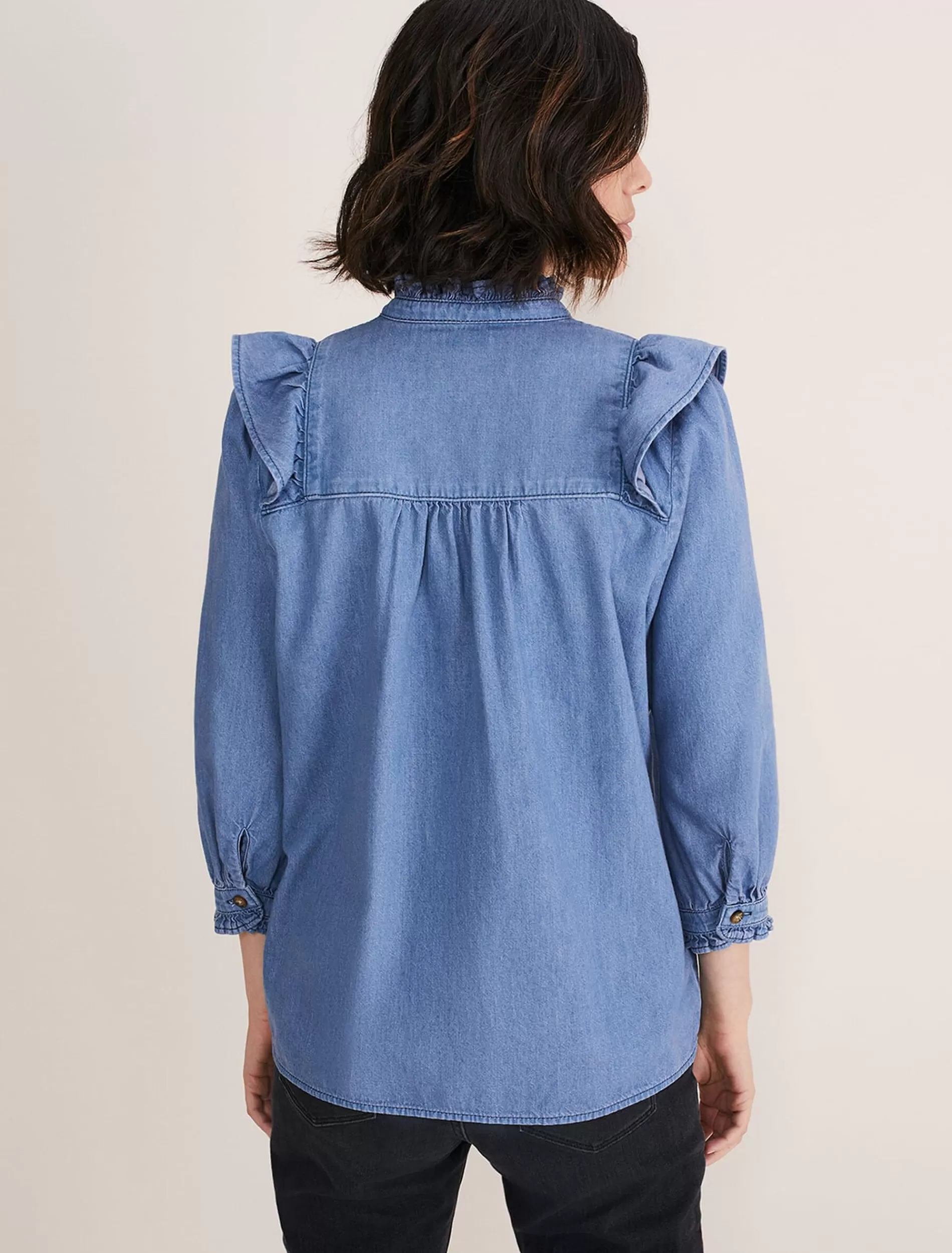 Phase Eight Maryam Ruffle Front Blouse Denim New