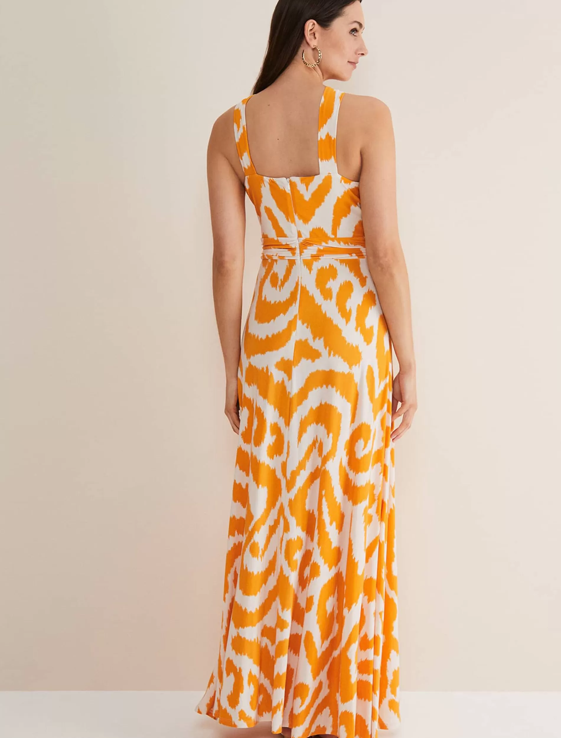 Phase Eight Maude Printed Jersey Maxi Dress Orange/Cream Outlet