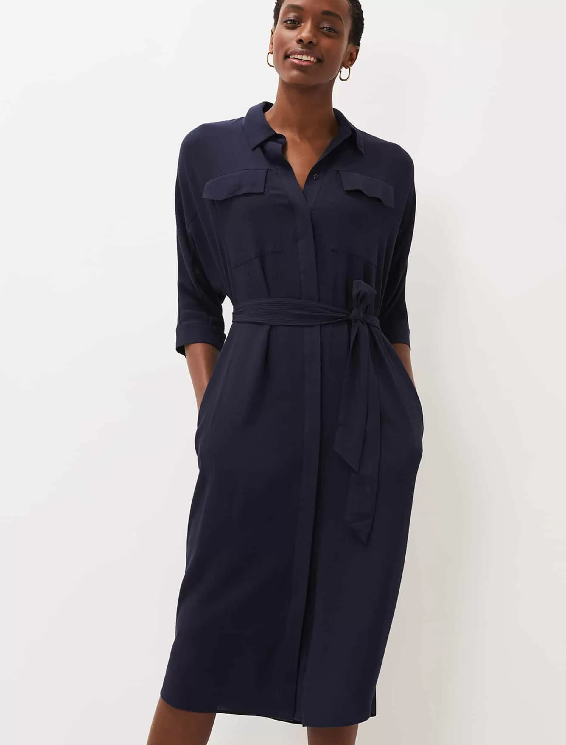 Phase Eight Maxine Belted Shirt Dress Navy Sale