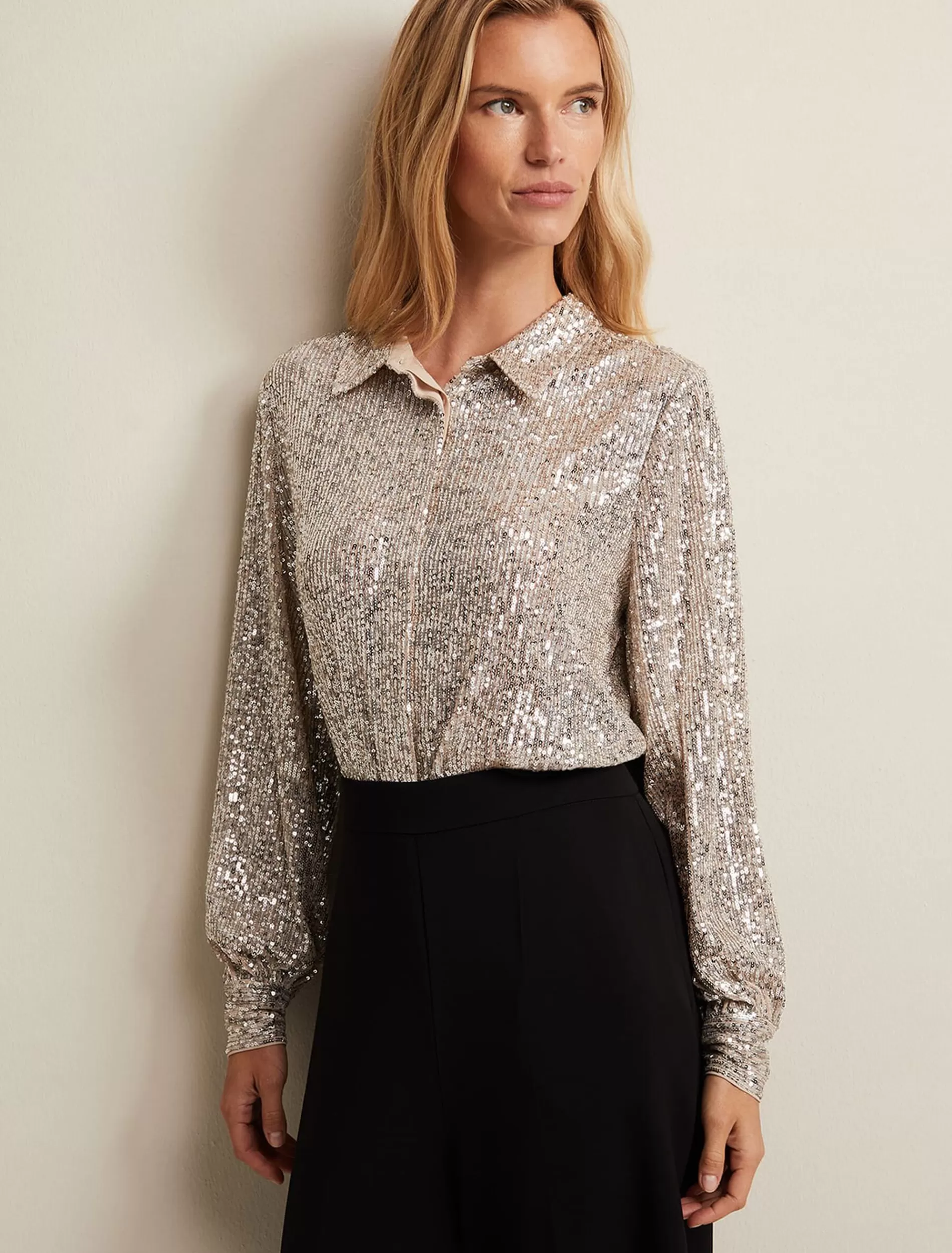 Phase Eight Medora Sequin Shirt Oyster Shop