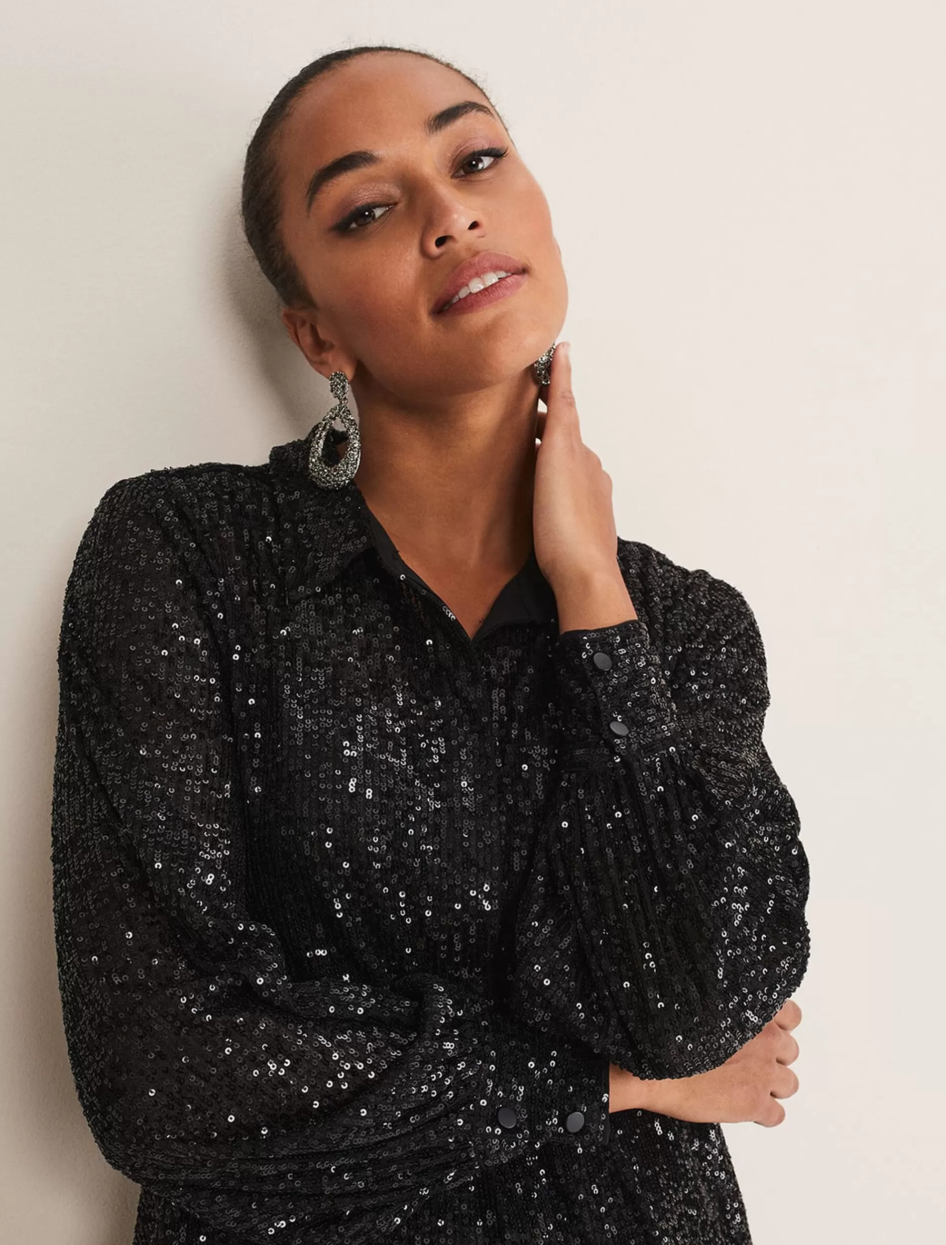 Phase Eight Medora Sequin Shirt Black Best
