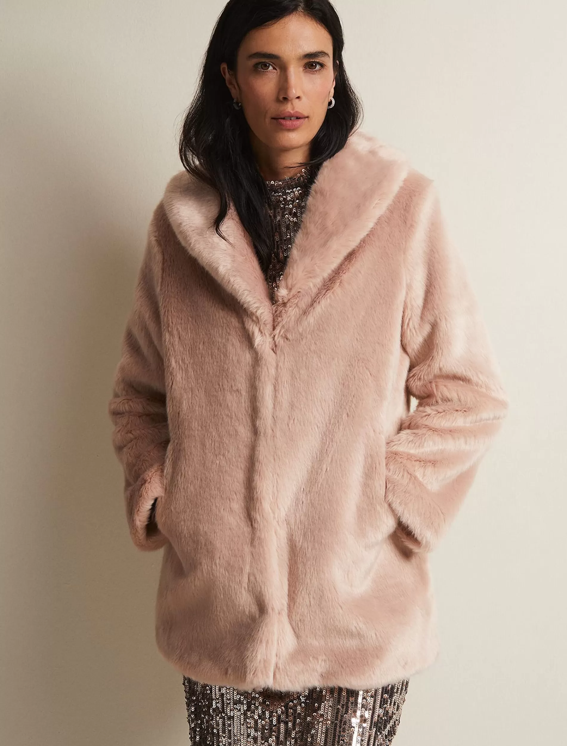 Phase Eight Meg Faux Fur Coat Luxe Pink Fashion